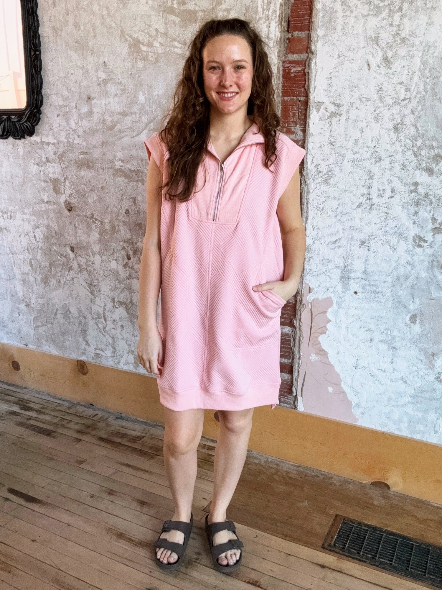 Collared Drop Shoulder Half Zip Textured Dress (extended sizes!)