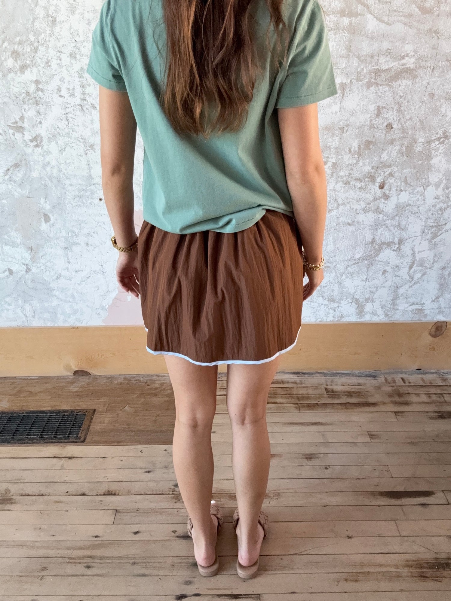 Elastic Waist Mini Skirt With Contrast Stitch Hem (Extended Sizing!)