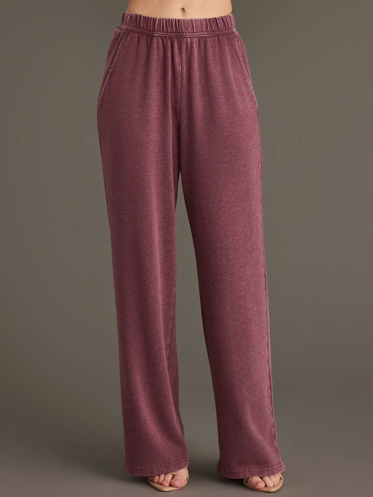 Merlot Washed Soft Cropped Button Up & Sweatpants Set