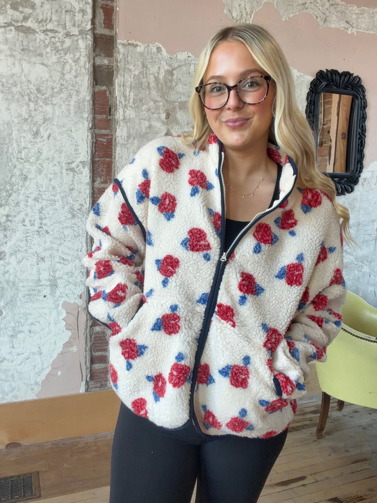 Oversized Floral Fleece Sherpa Jacket