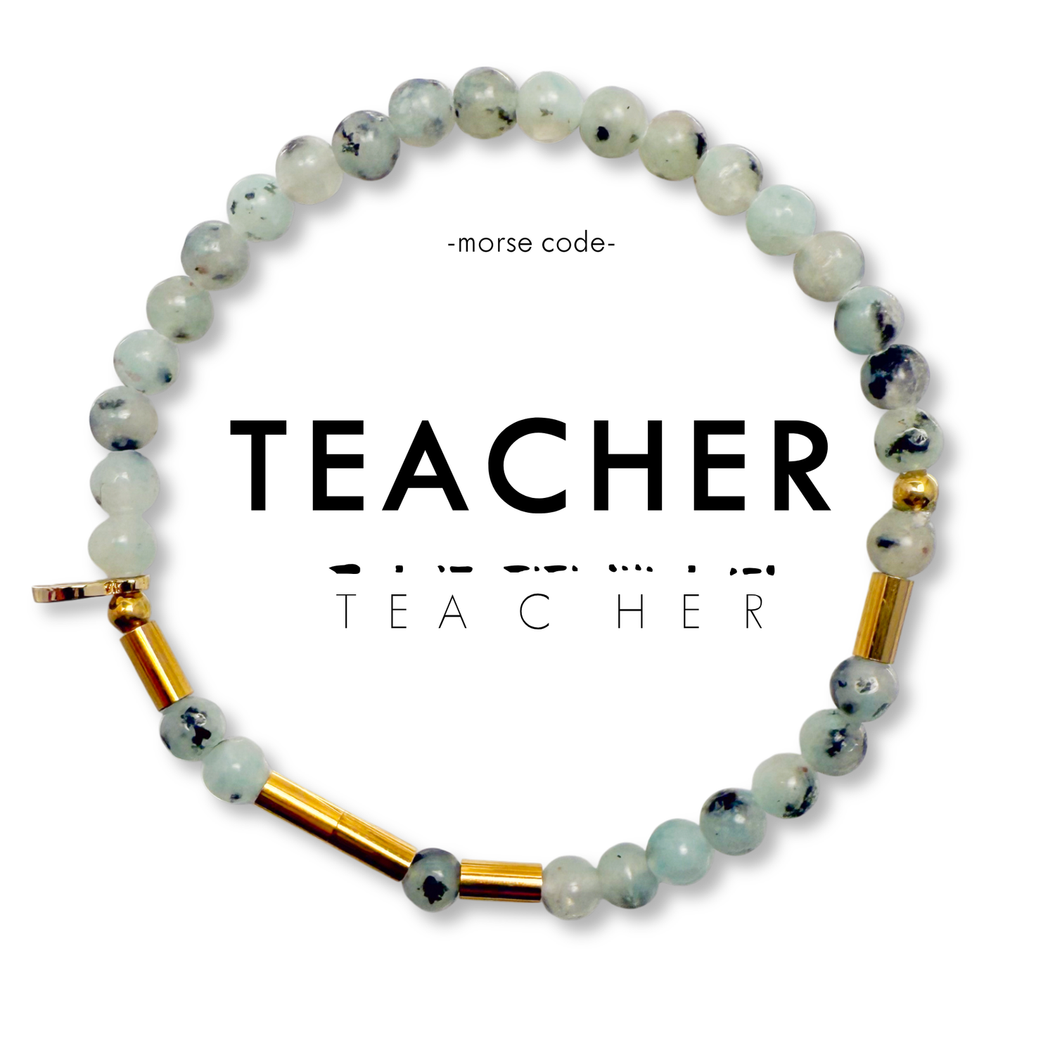 Teacher Morse Code Gold & Stone Beaded Bracelet