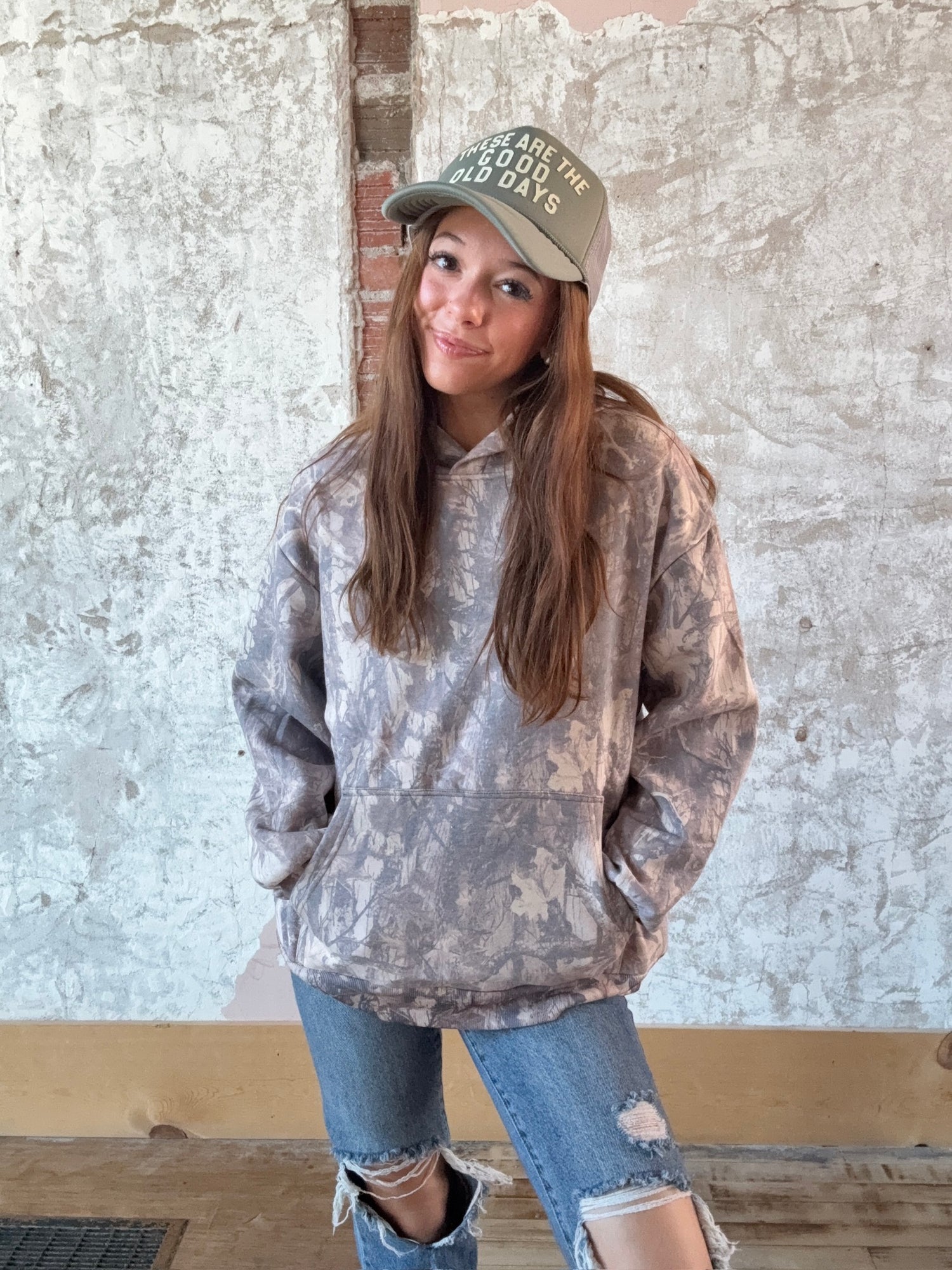 Let’s Be Happy Dark Camo Hoodie