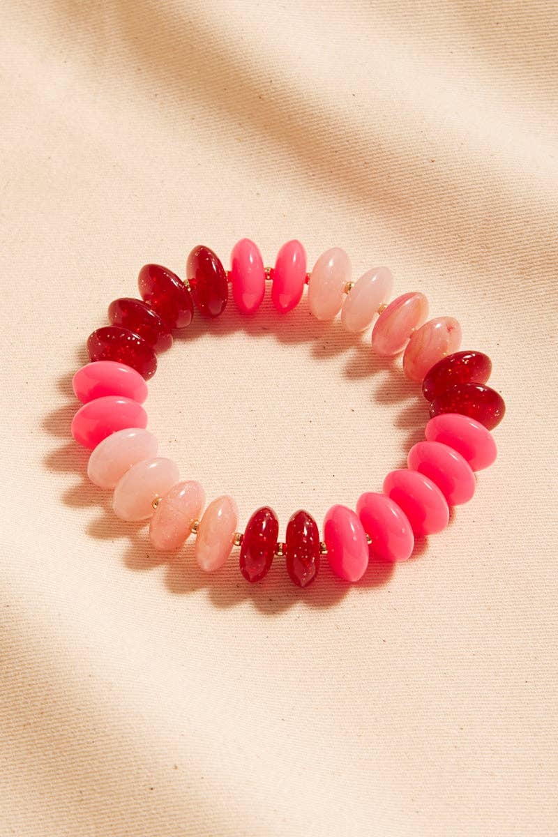Oval Disk Resin Beads Ombre Mixed Stretch Bracelet