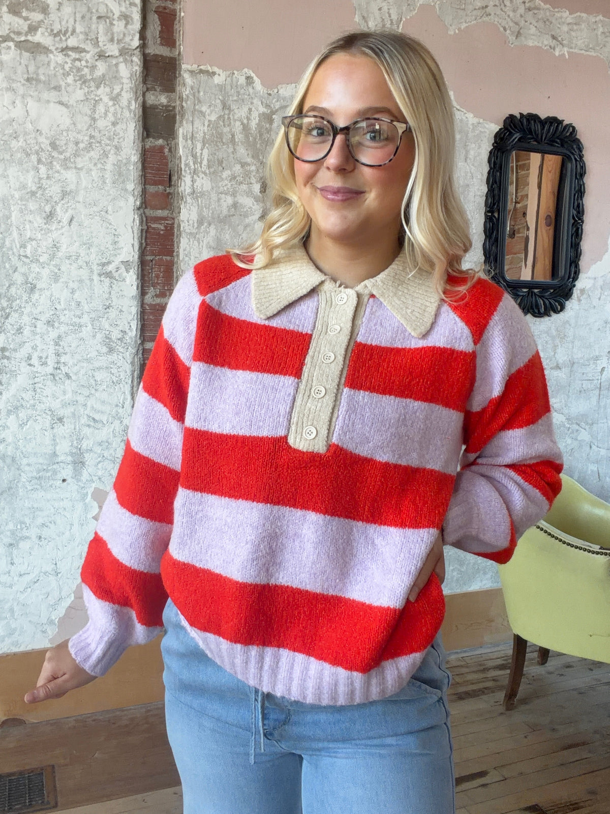 Cozy Striped Polo Sweater