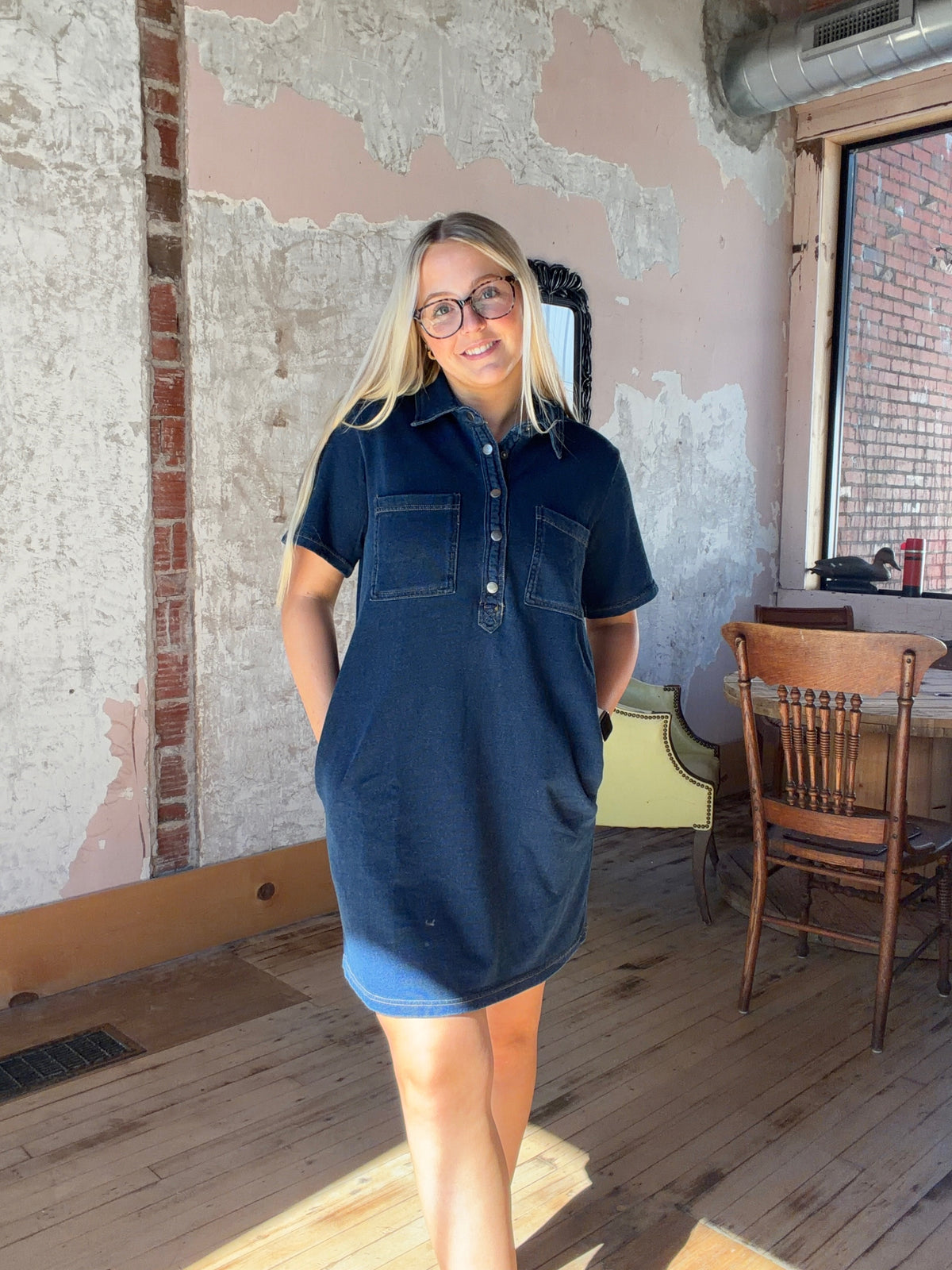 Jersey Denim Mini Shirt Dress