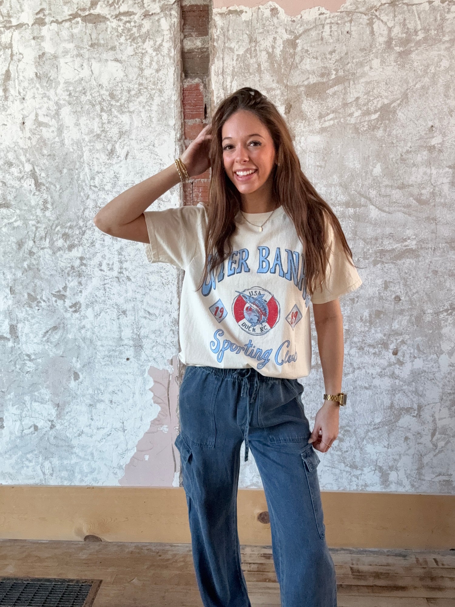 Outer Banks Sporting Club Off White Thrifted Graphic Tee