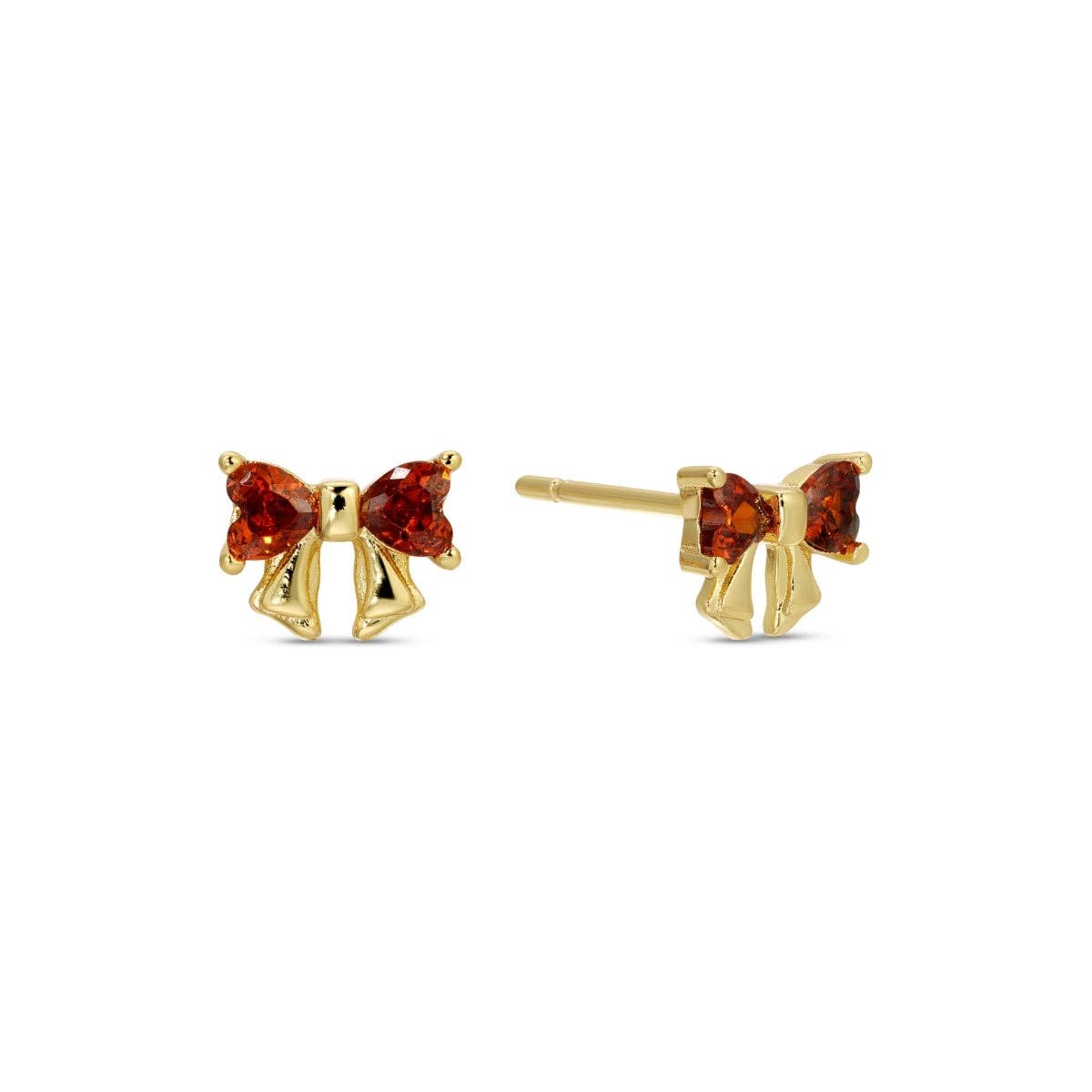 Red Cubic Zirconia Bow Stud Earrings