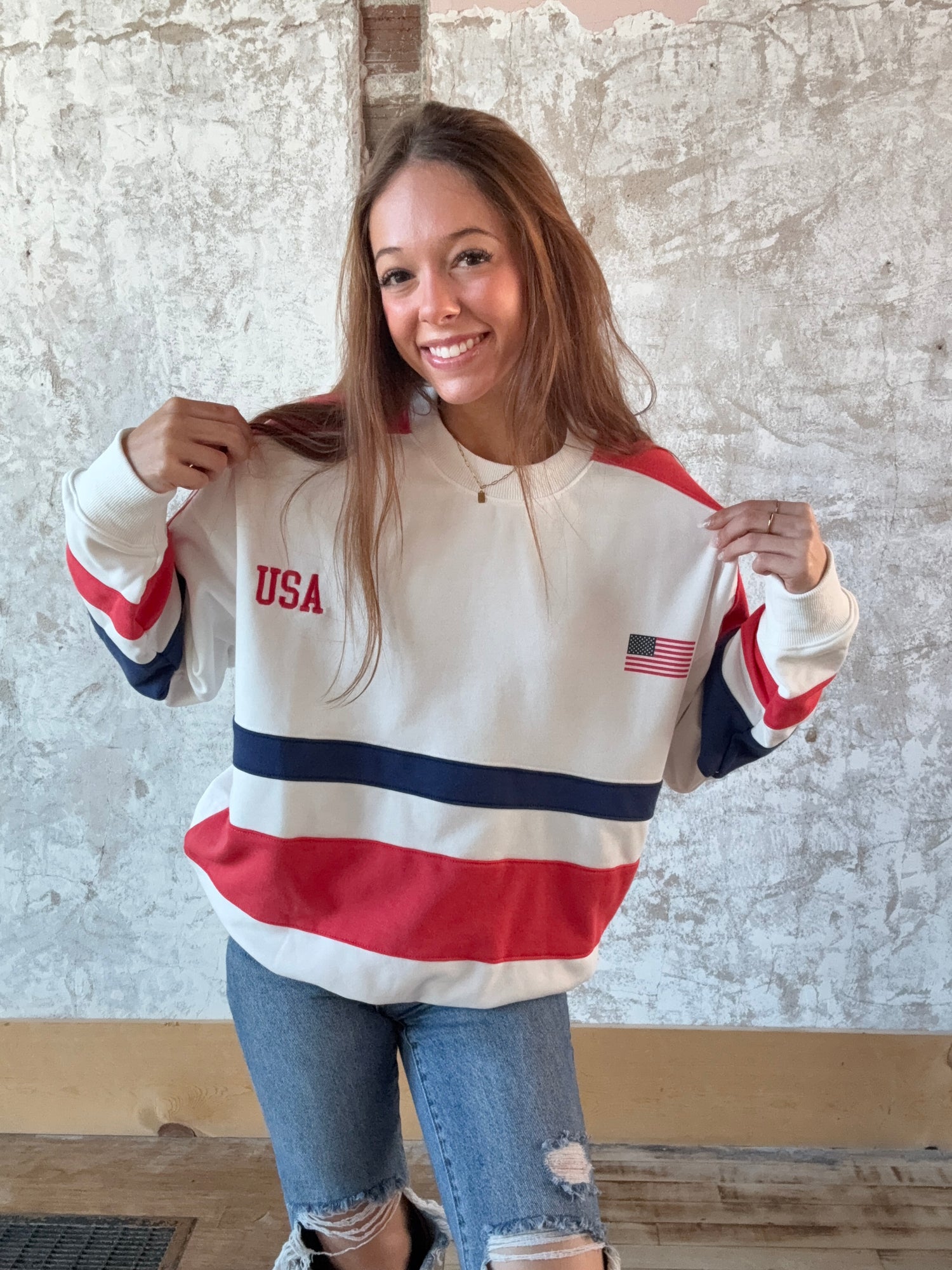 Long Sleeve Crew Neck Color Block Oversized Sweatshirt