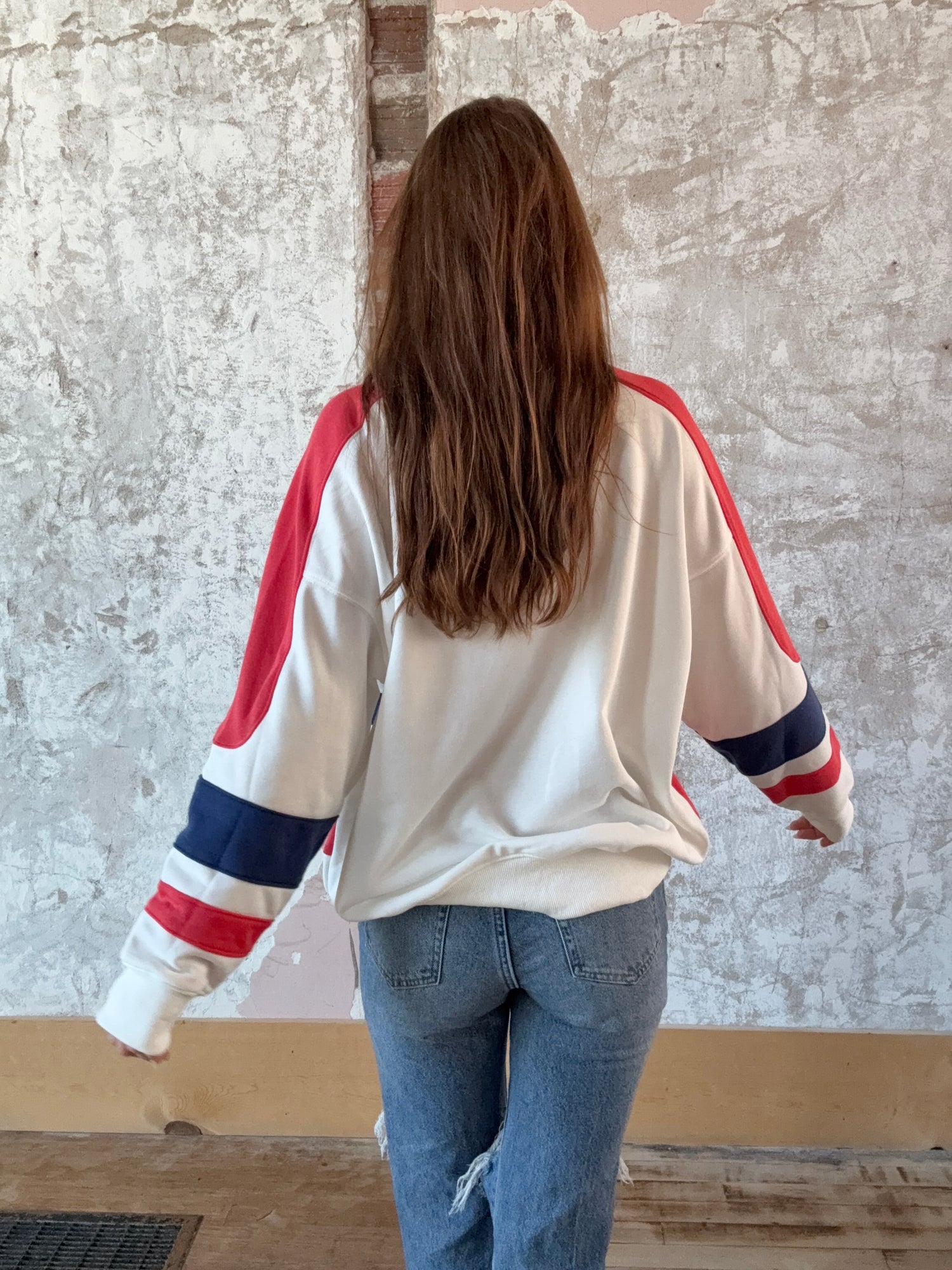 Long Sleeve Crew Neck Color Block Oversized Sweatshirt