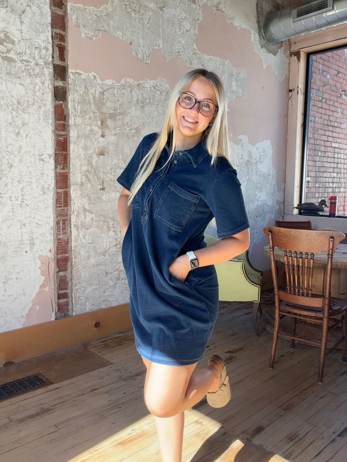 Jersey Denim Mini Shirt Dress