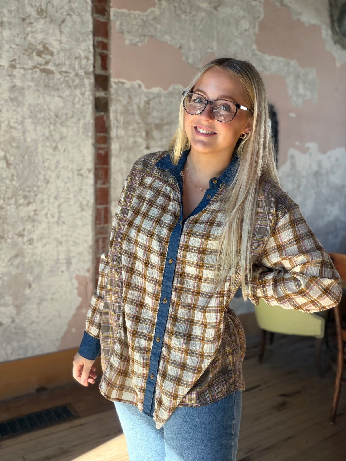 Plaid Mix Button Down Shirt