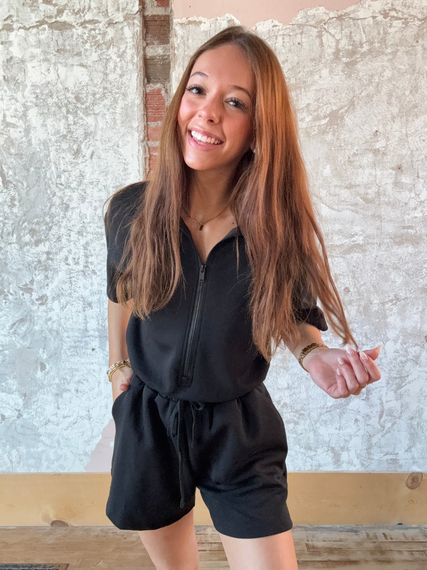 Modal Scuba Quarter Zip Short Sleeve Romper