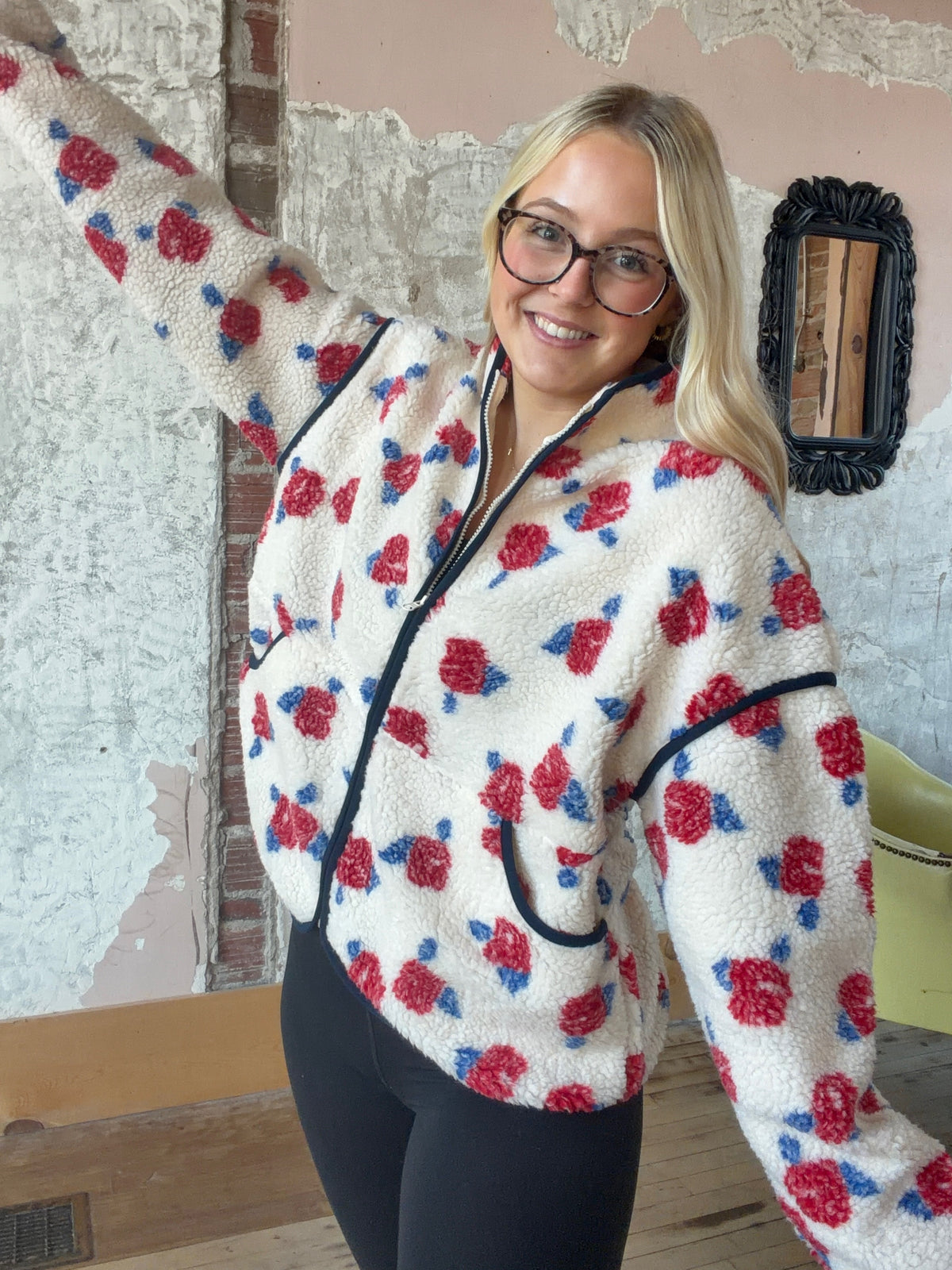 Oversized Floral Fleece Sherpa Jacket