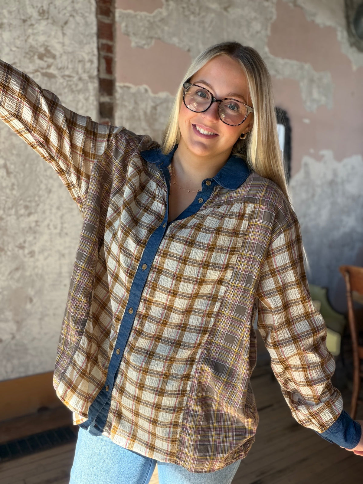 Plaid Mix Button Down Shirt