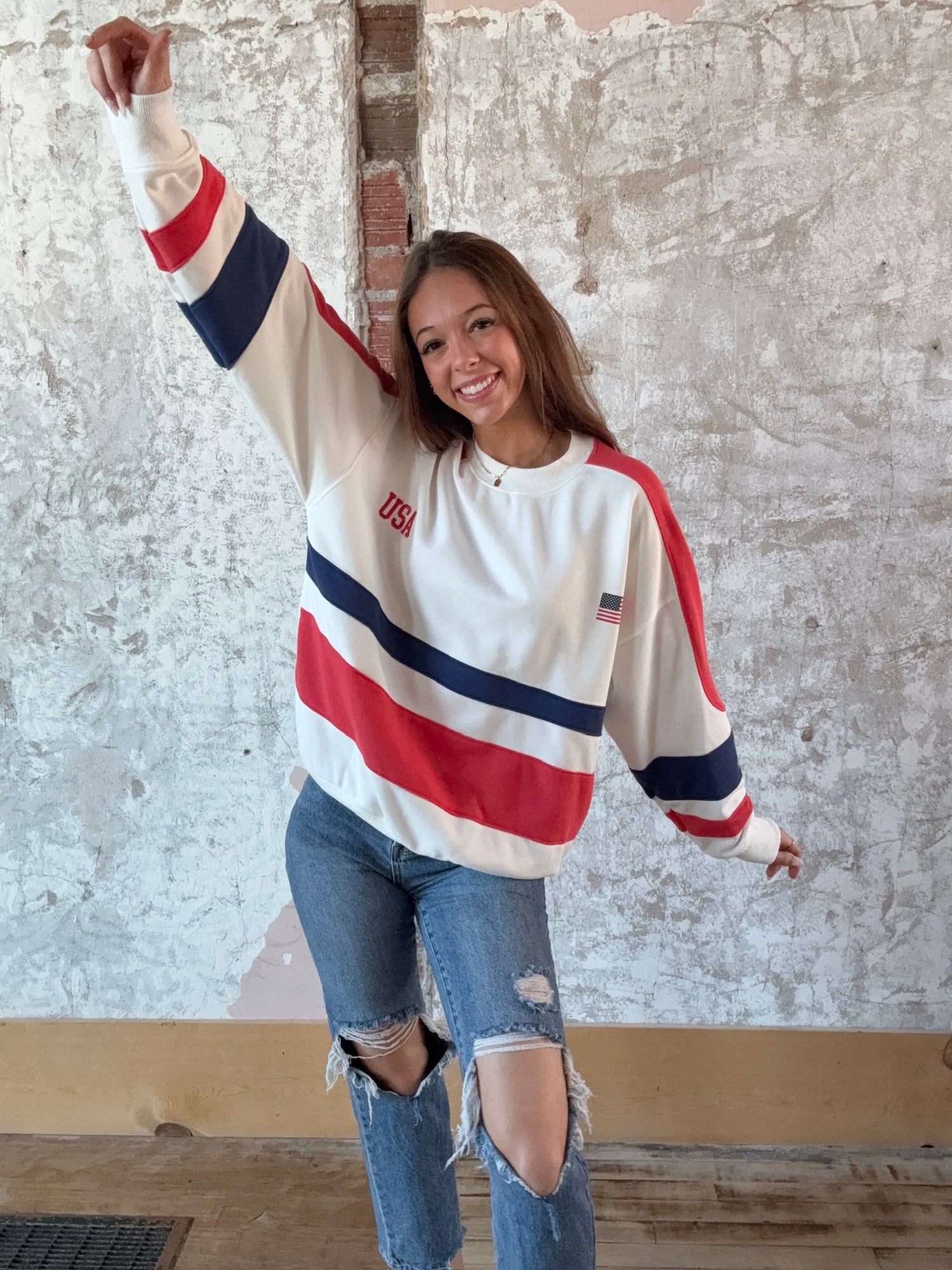 Long Sleeve Crew Neck Color Block Oversized Sweatshirt