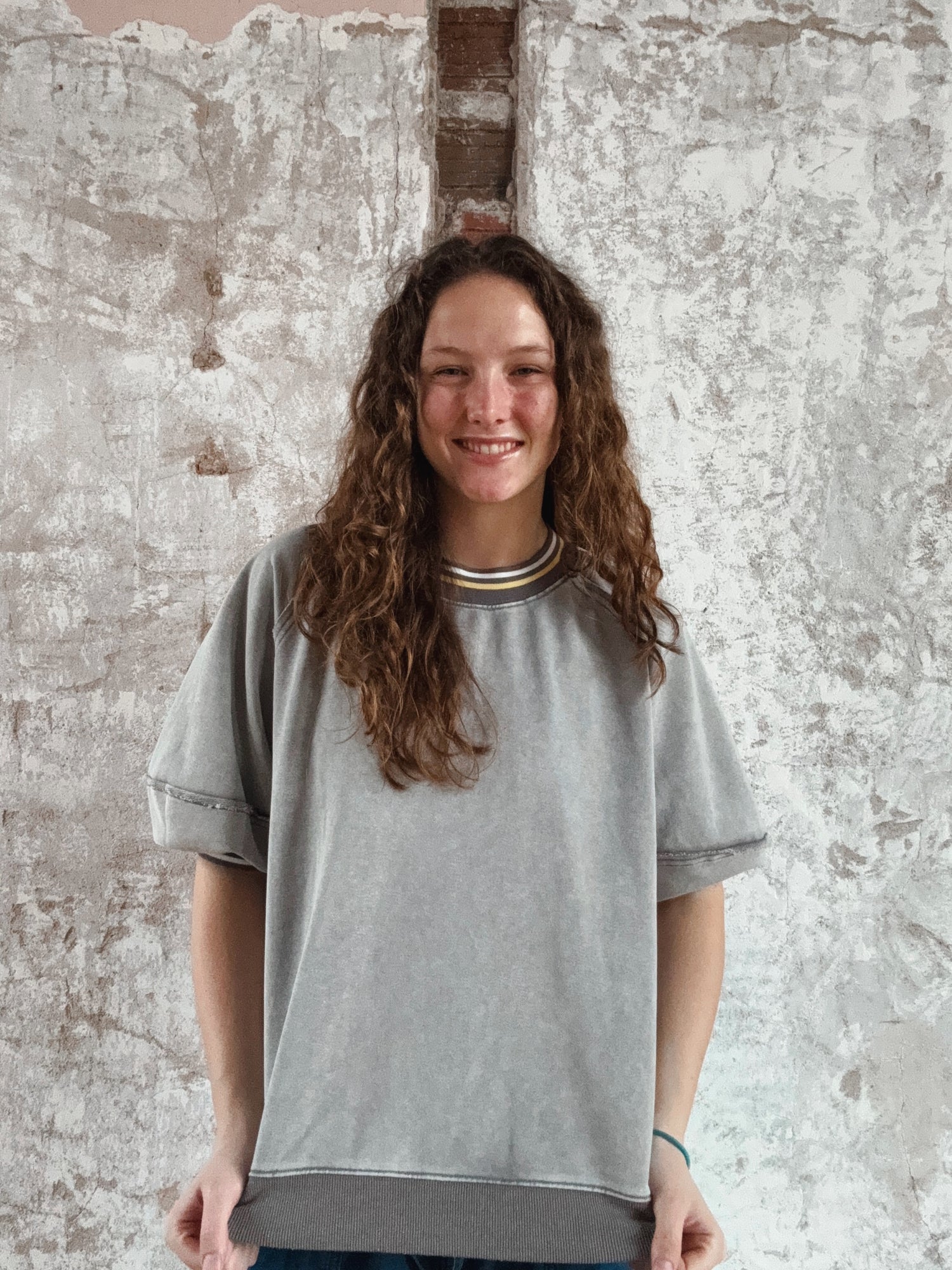 Washed Terry Banded Bottom Pullover