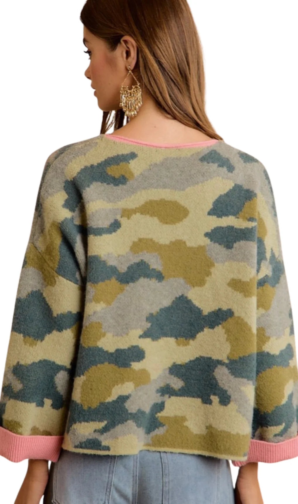 Soft Camo Contrast Neck and Roll Up Sweater (extended!)
