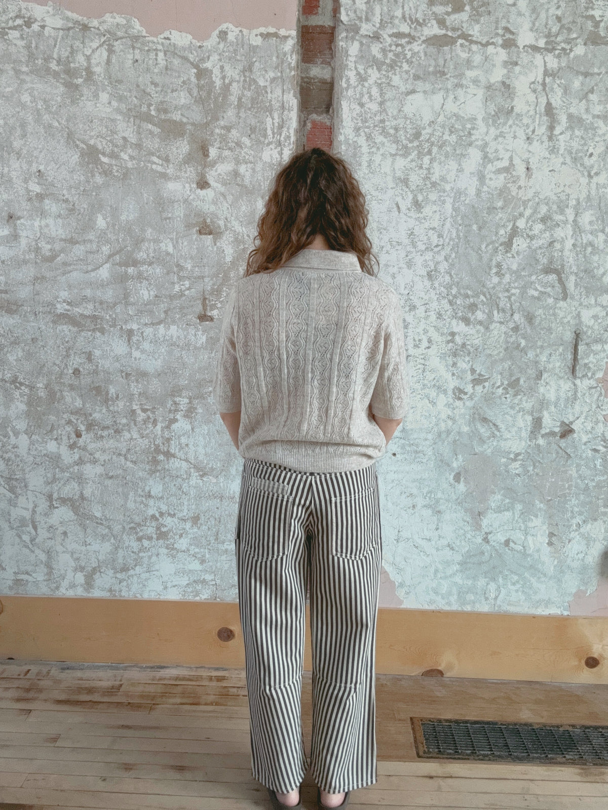 Wool Blended Pointelle Polo Cardigan
