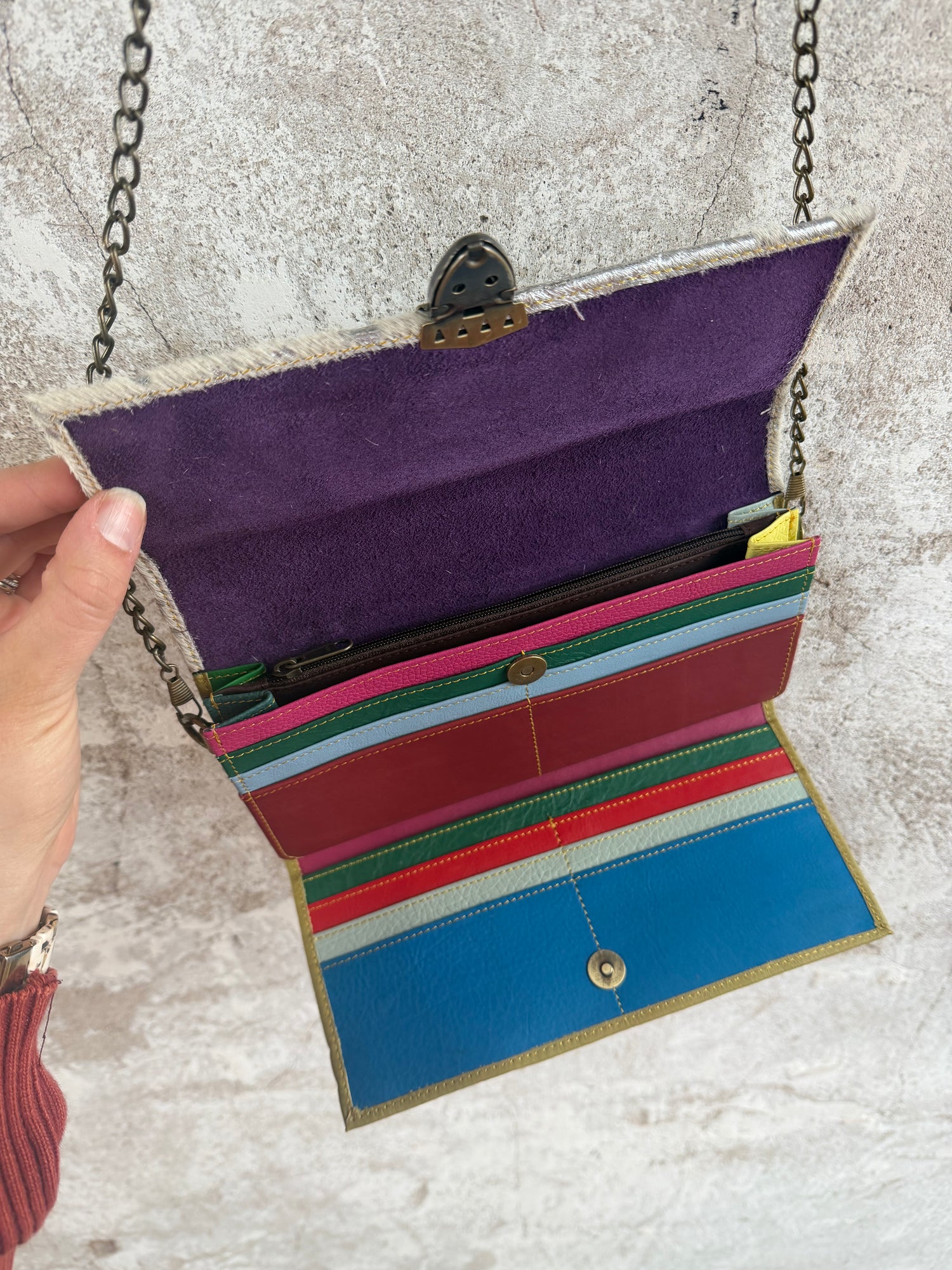 Cowhide + Leather Colorful Clutch Purse