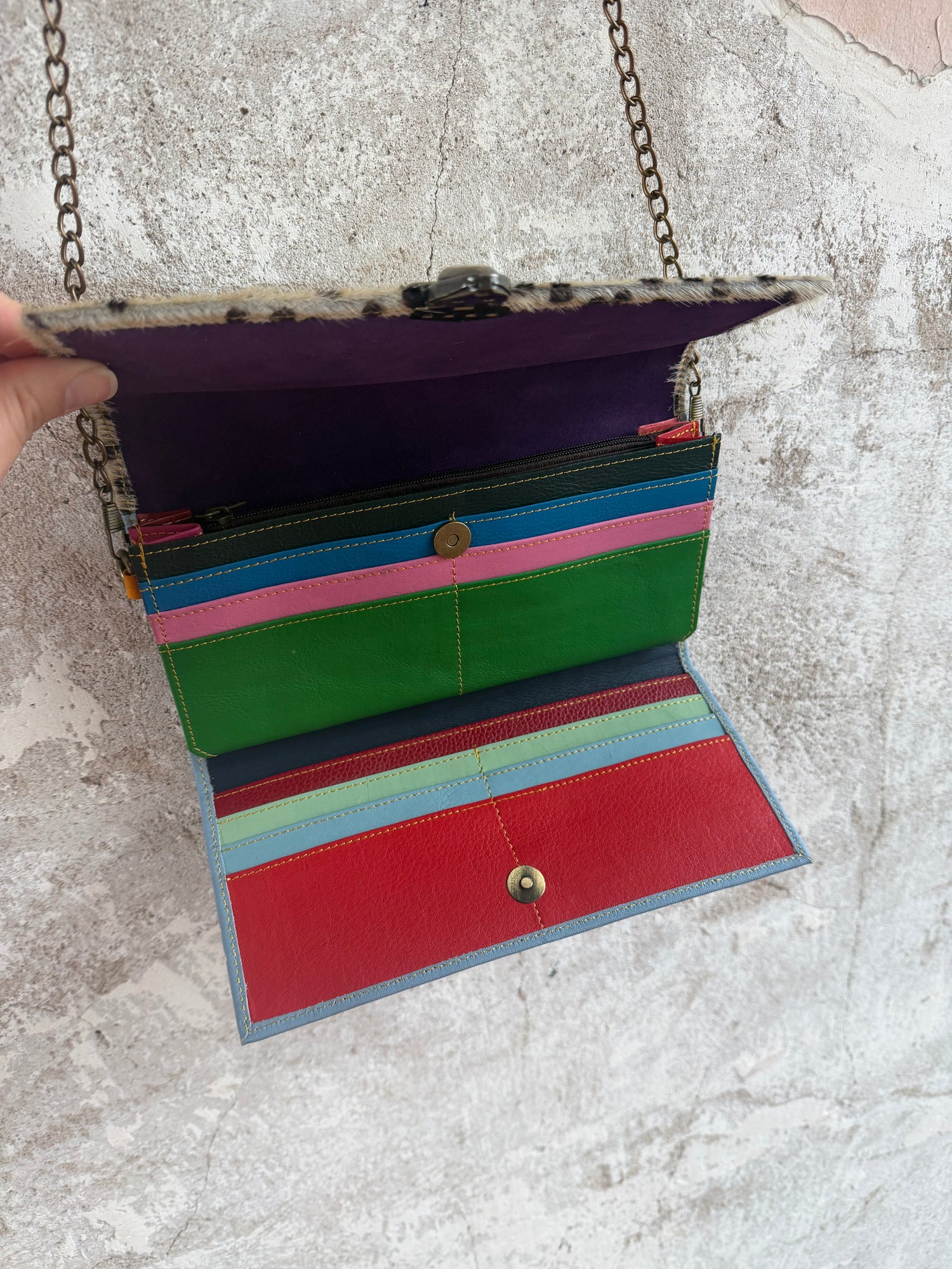 Cowhide + Leather Colorful Clutch Purse