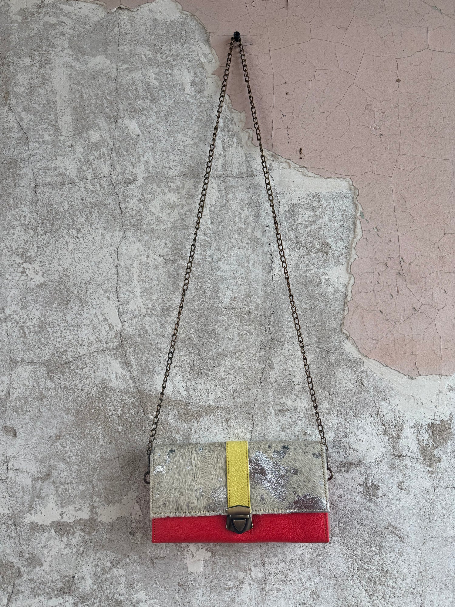 Cowhide + Leather Colorful Clutch Purse