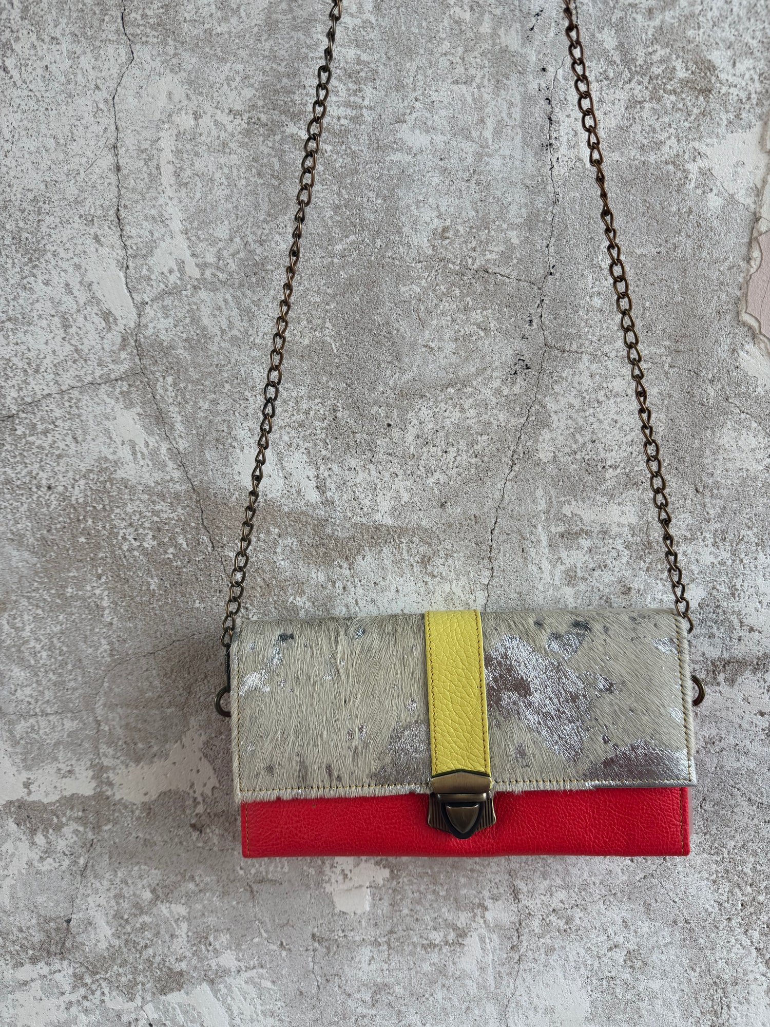 Cowhide + Leather Colorful Clutch Purse