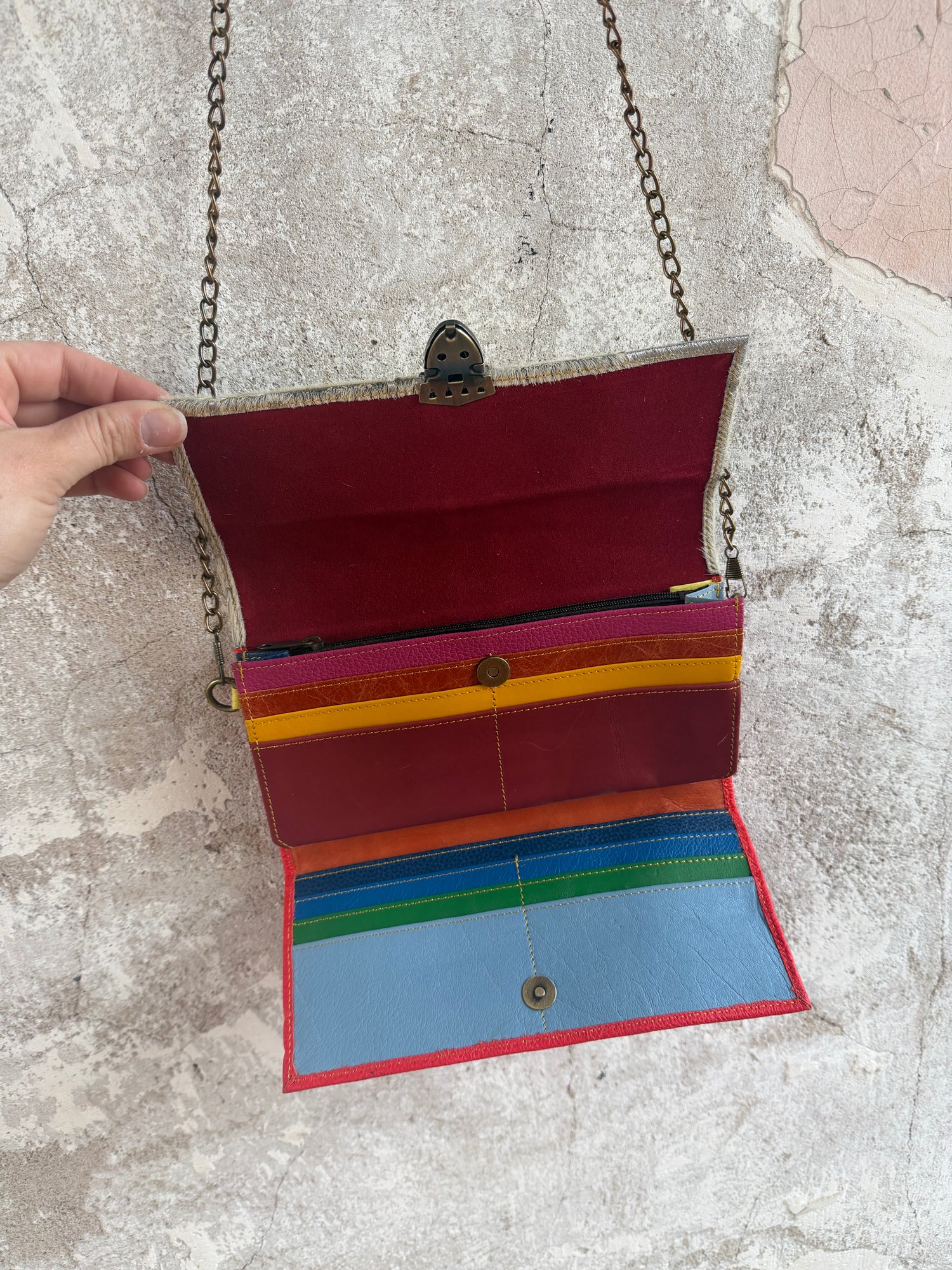 Cowhide + Leather Colorful Clutch Purse