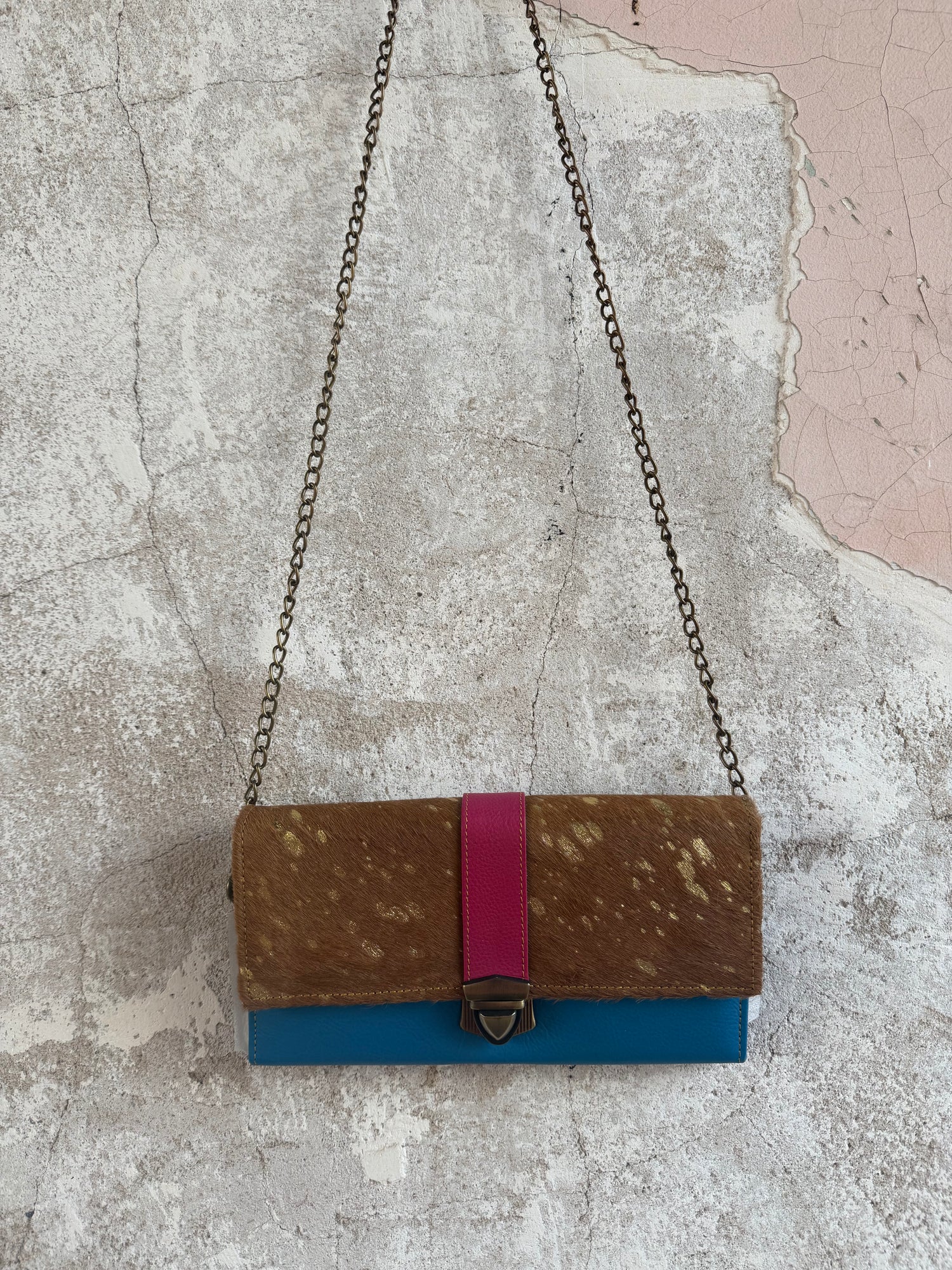 Cowhide + Leather Colorful Clutch Purse