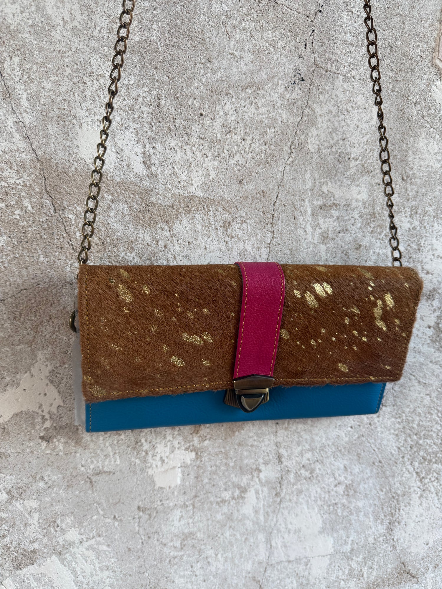 Cowhide + Leather Colorful Clutch Purse