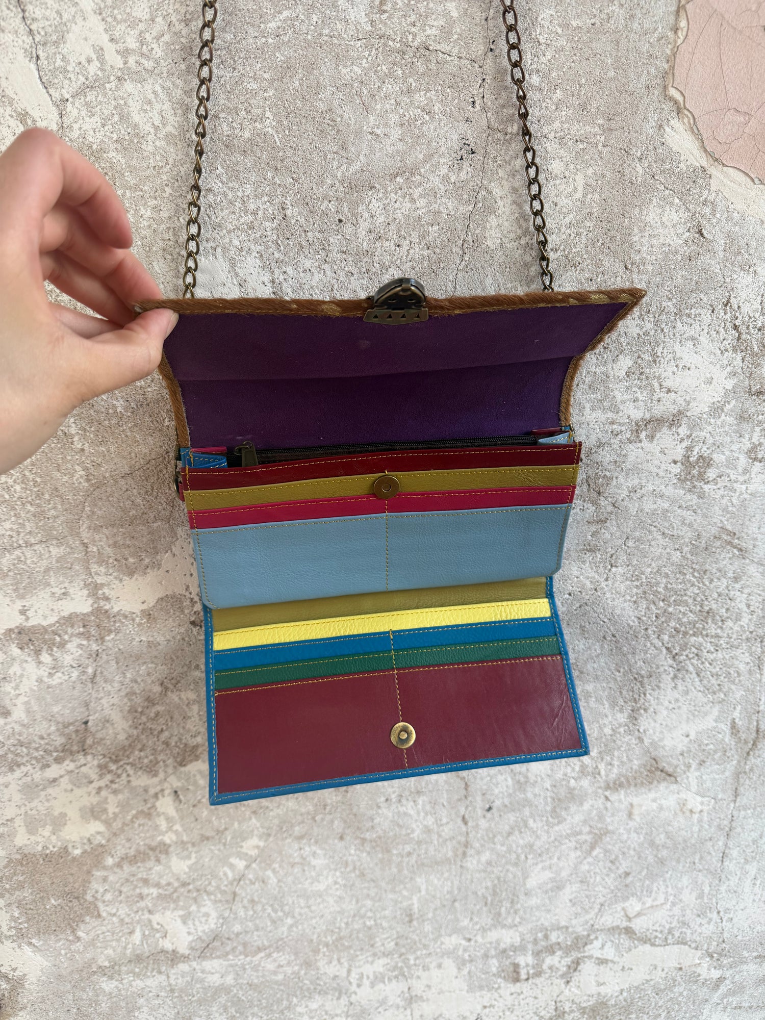 Cowhide + Leather Colorful Clutch Purse