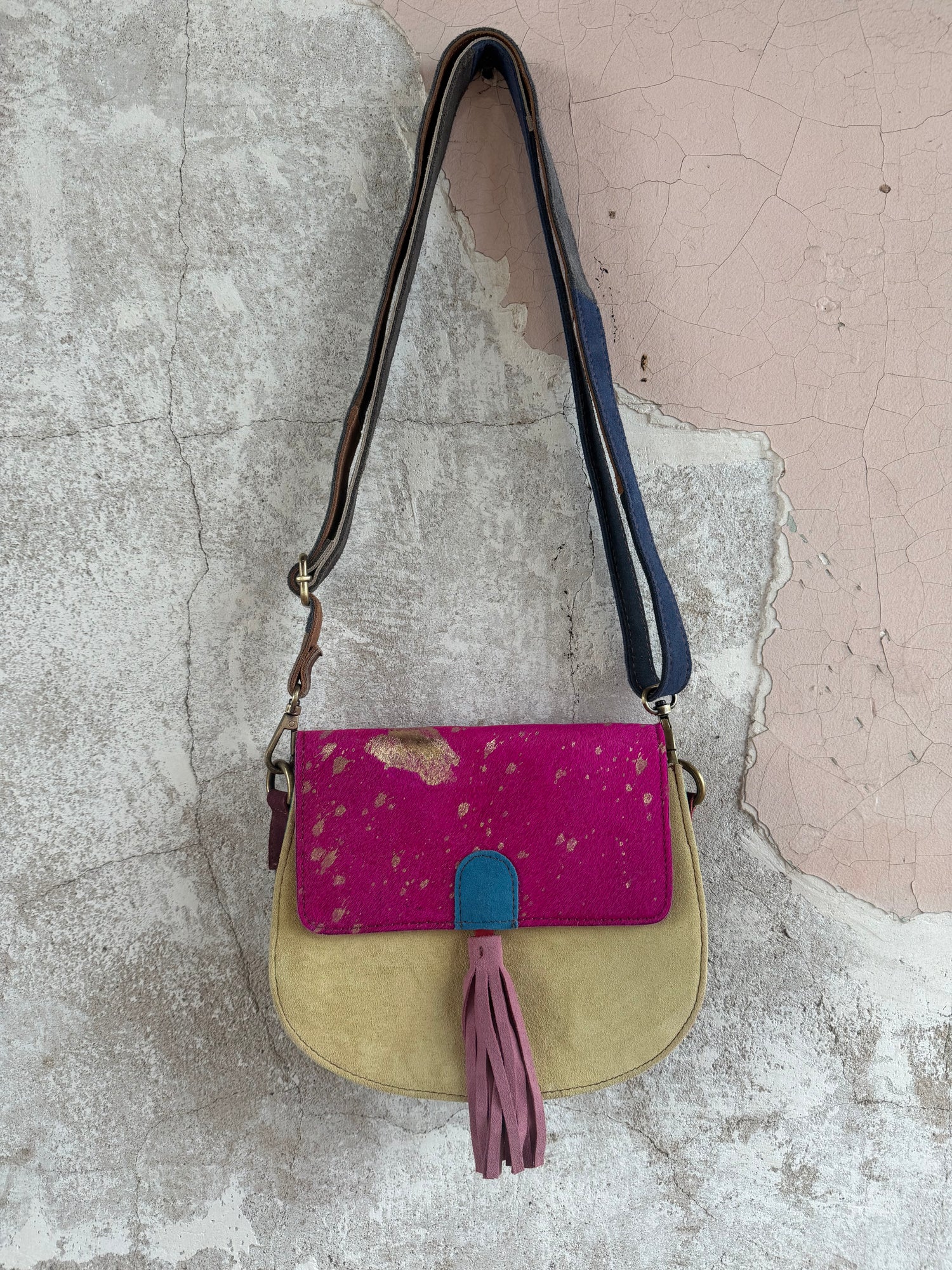 Cowhide + Leather Colorful Crossbody