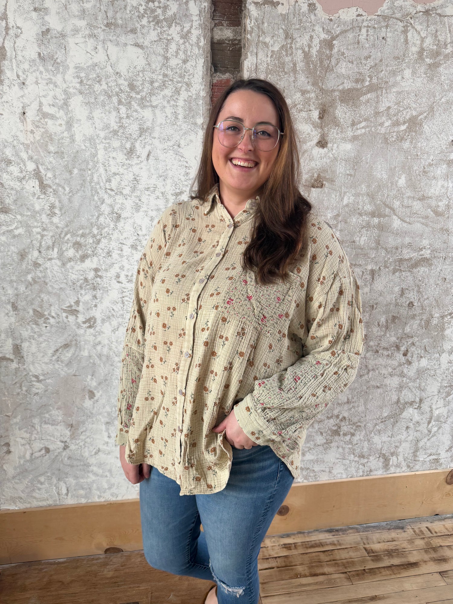 Floral Muslin Button Down Shirt