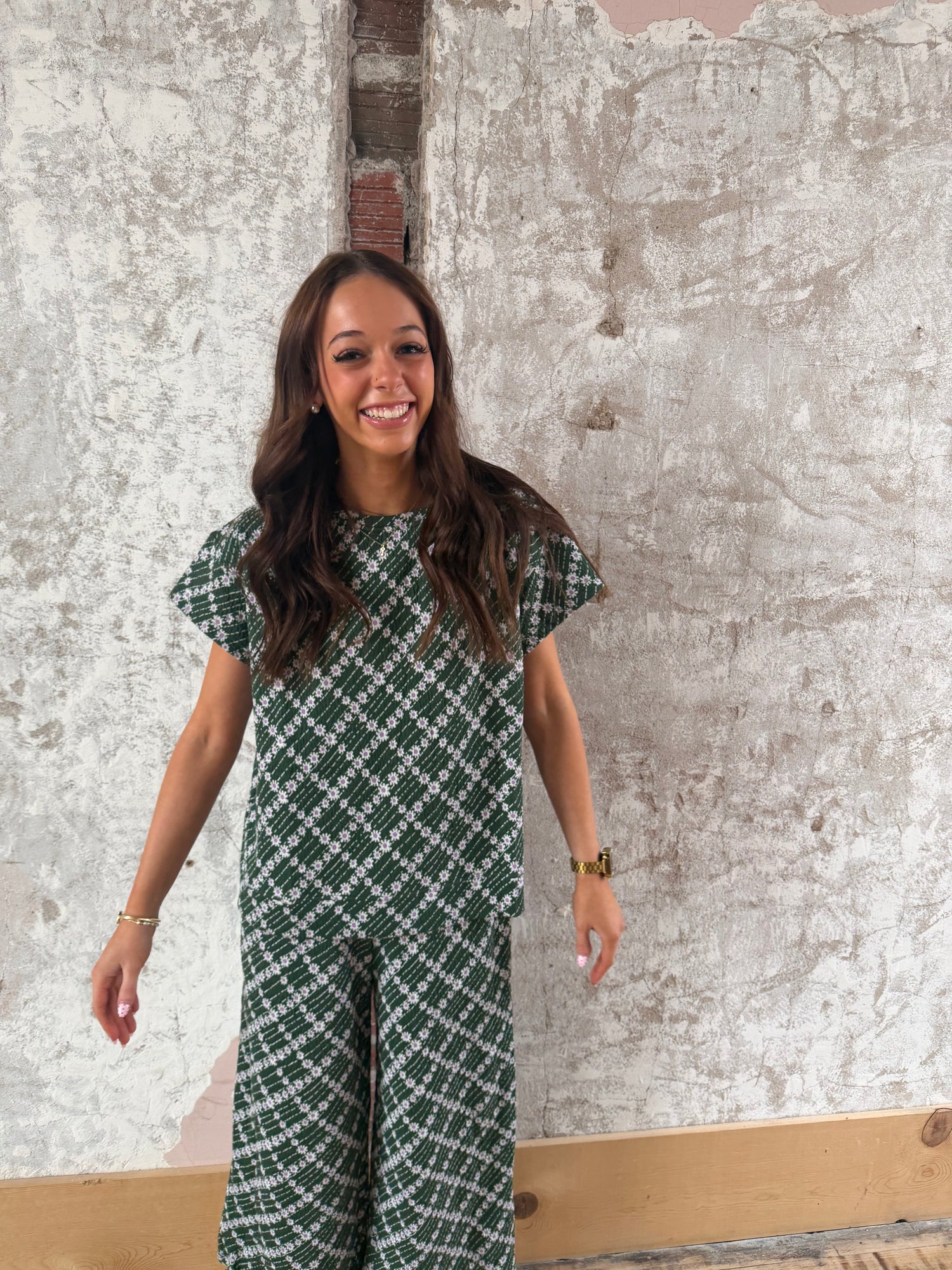 Flower Jacquard Two Piece Matching Set