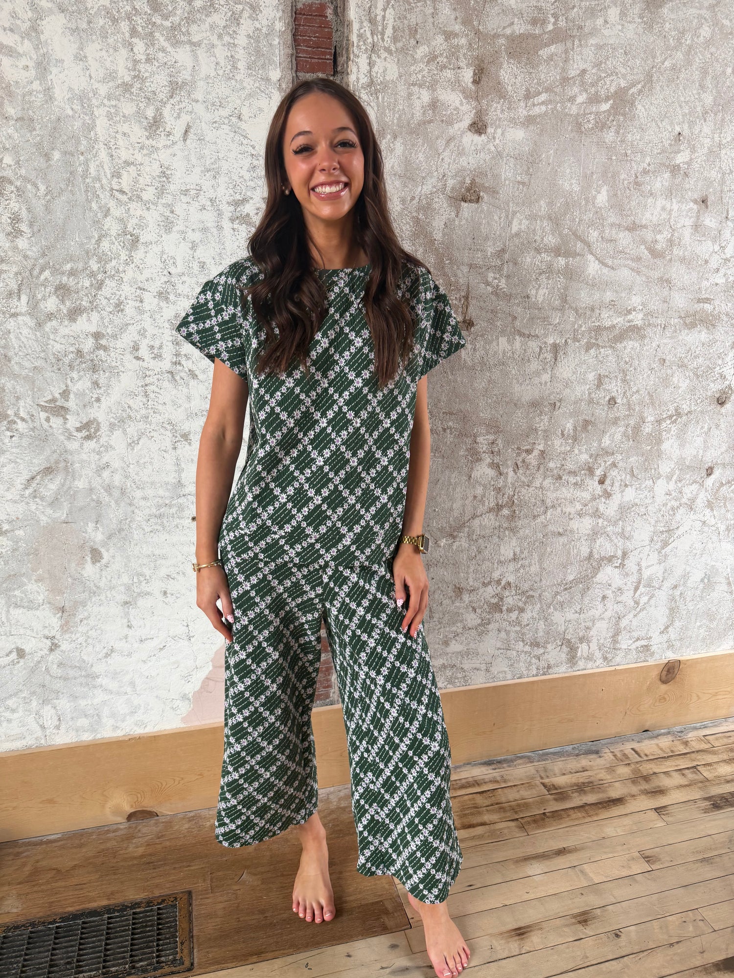 Flower Jacquard Two Piece Matching Set