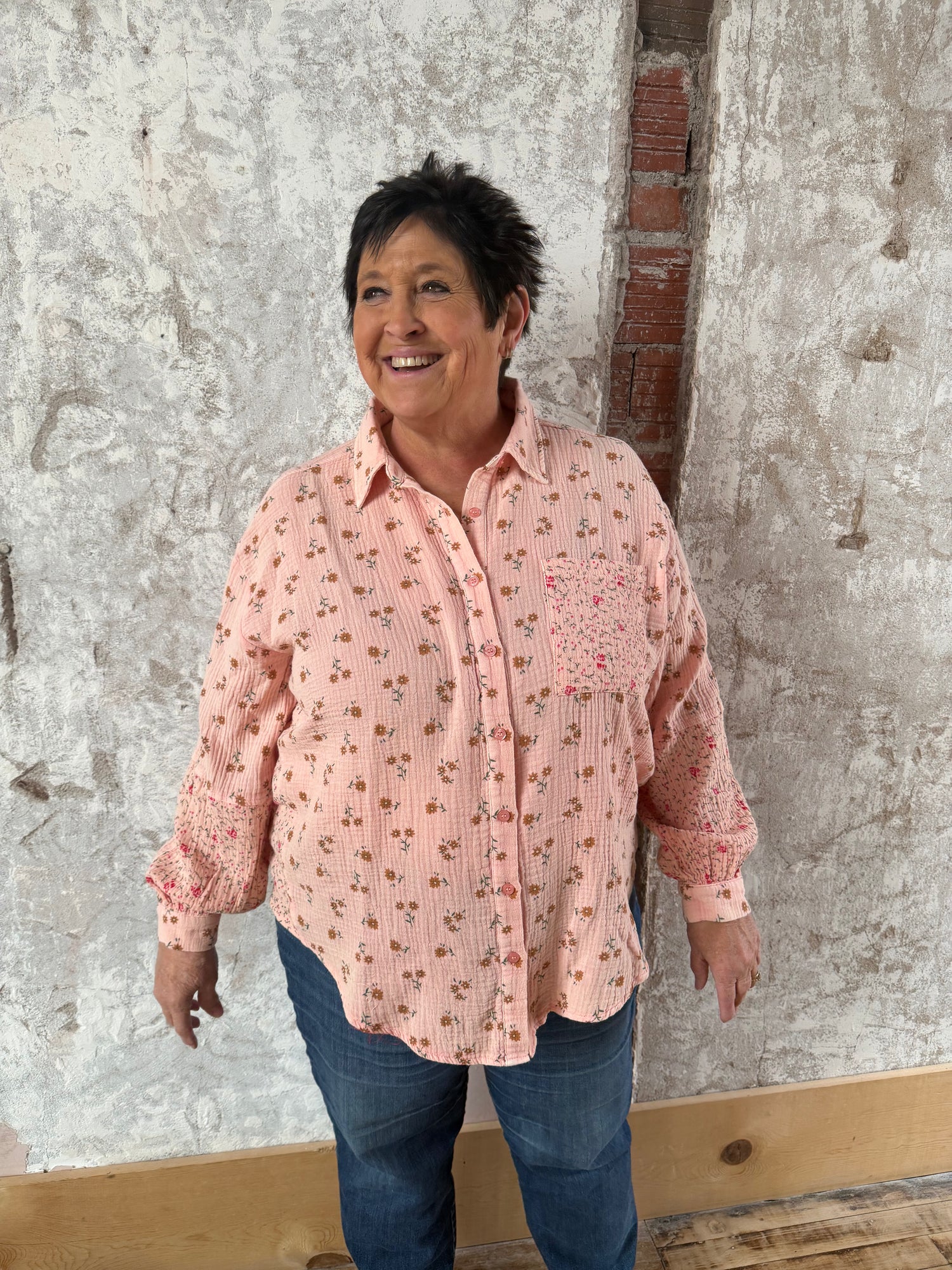 Floral Muslin Button Down Shirt