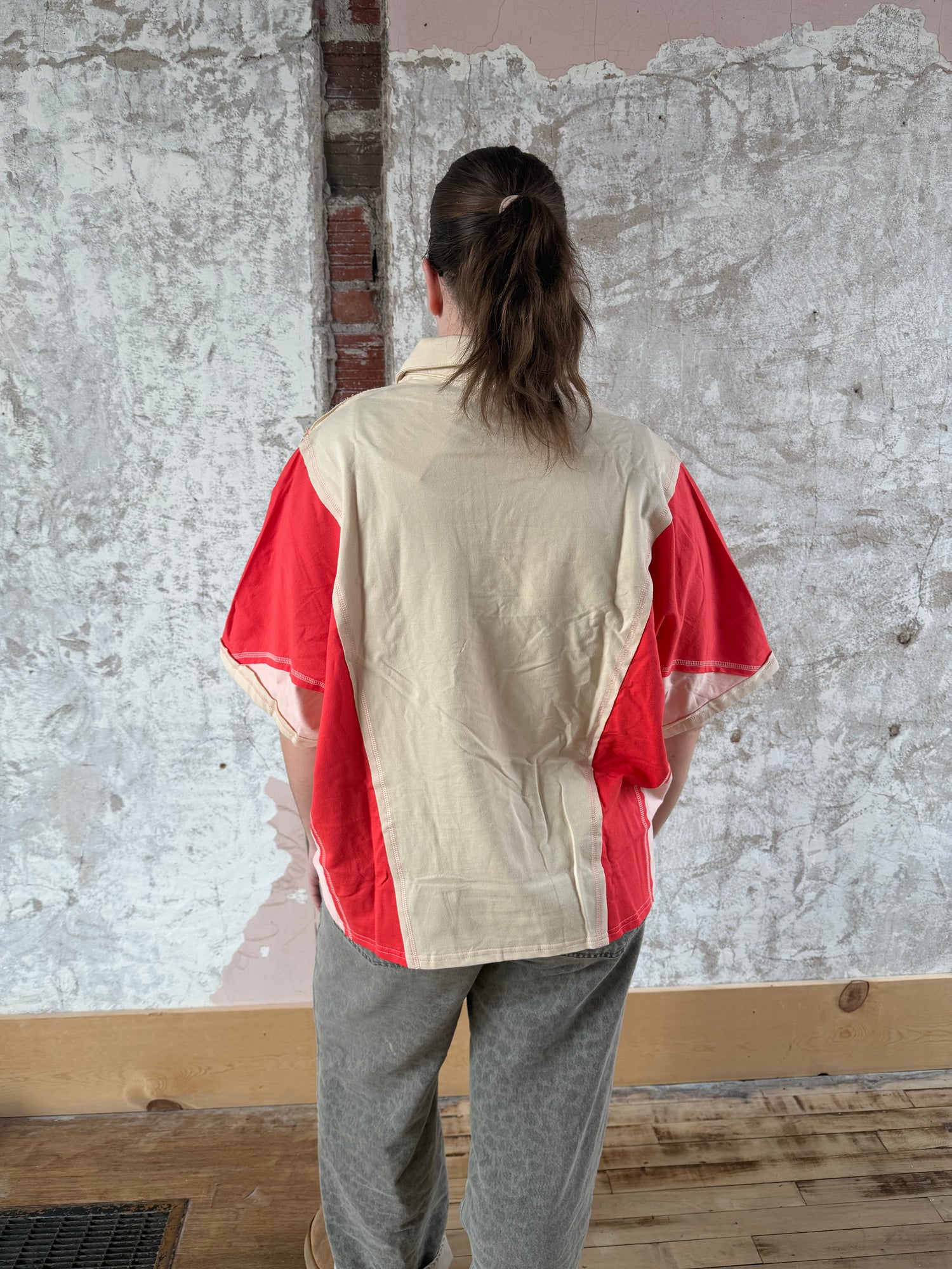 Oversized Dolman Sleeve Color Block Casual Top