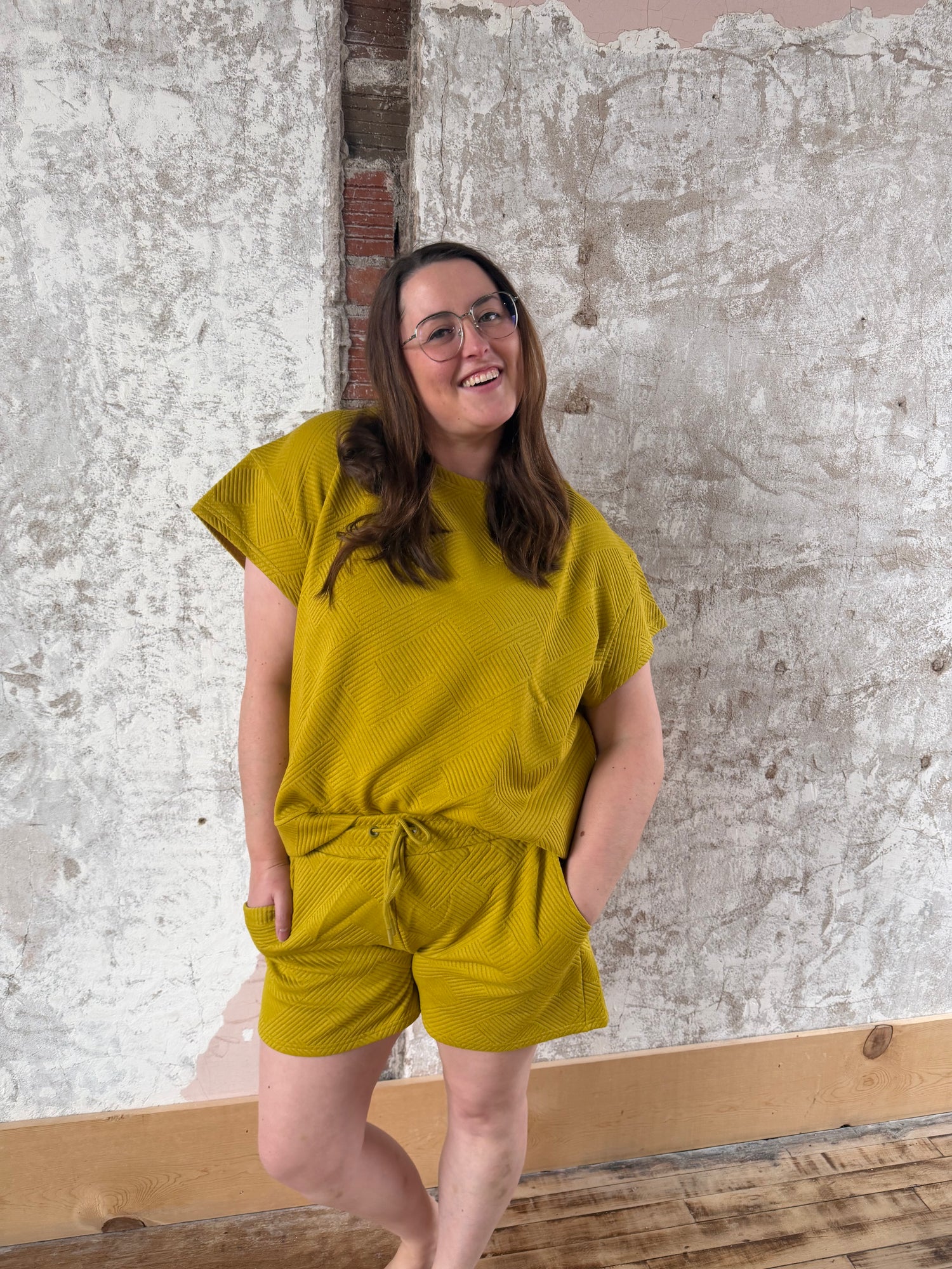 Textured Mustard Two Piece Set