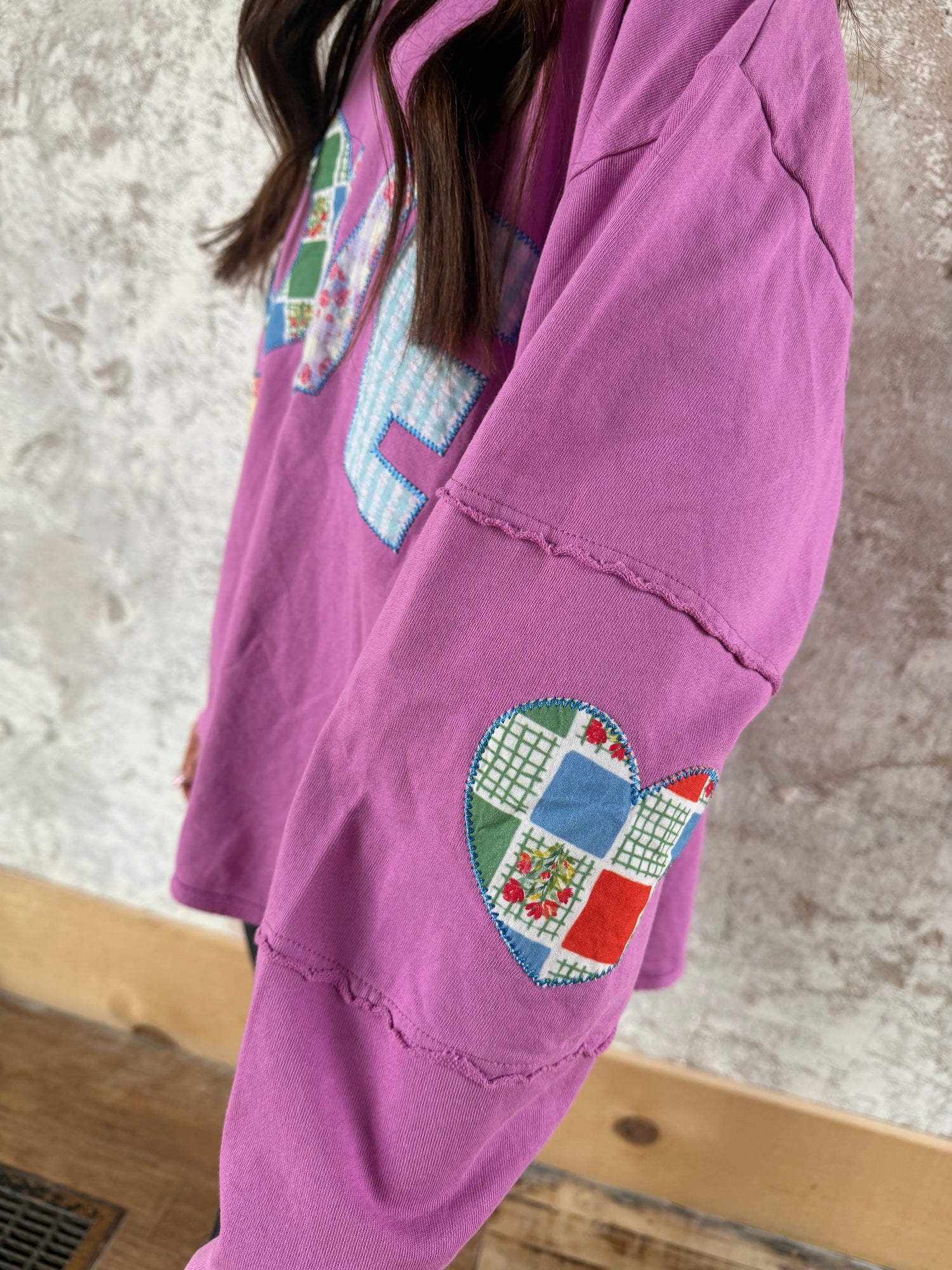 Love Patchwork Long Sleeve Top