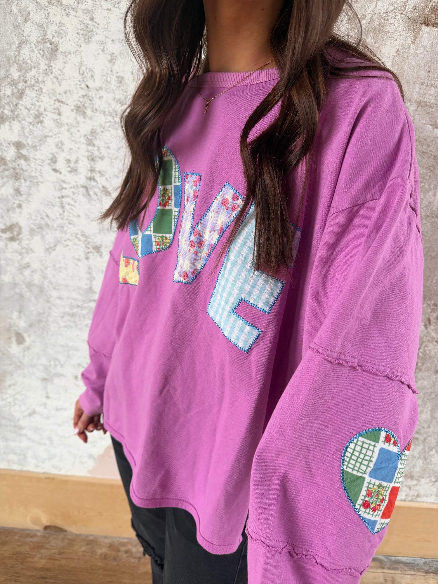 Love Patchwork Long Sleeve Top