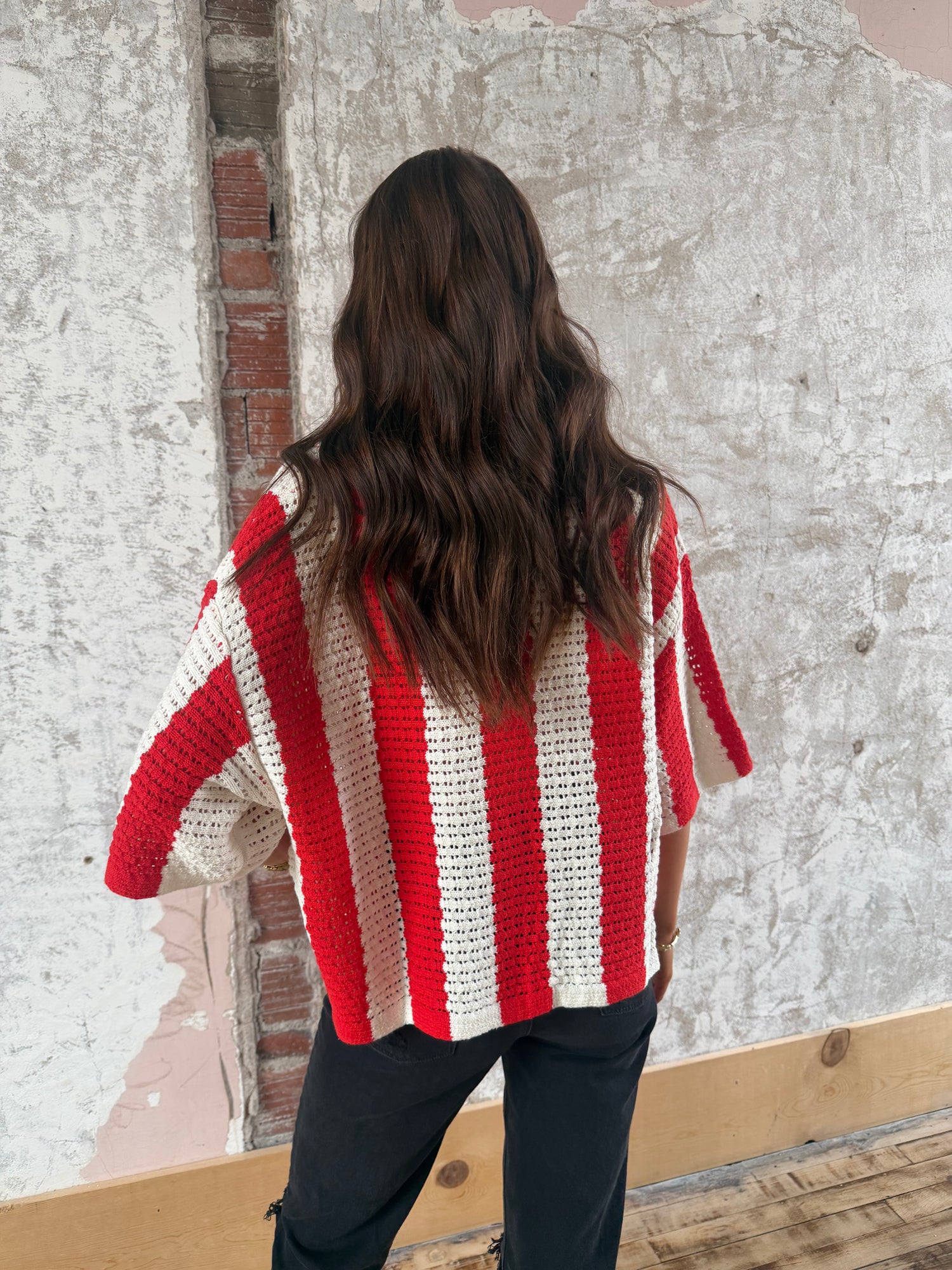 Striped Knit Button-Up Sweater