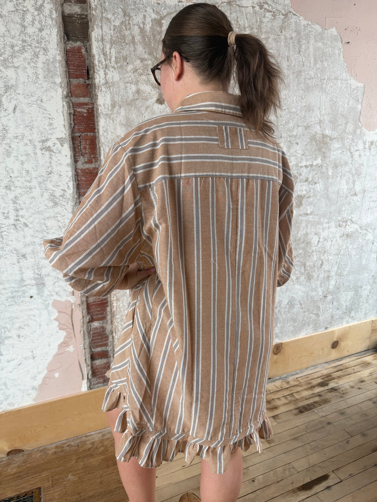 Latte Ruffle Shirt Dress