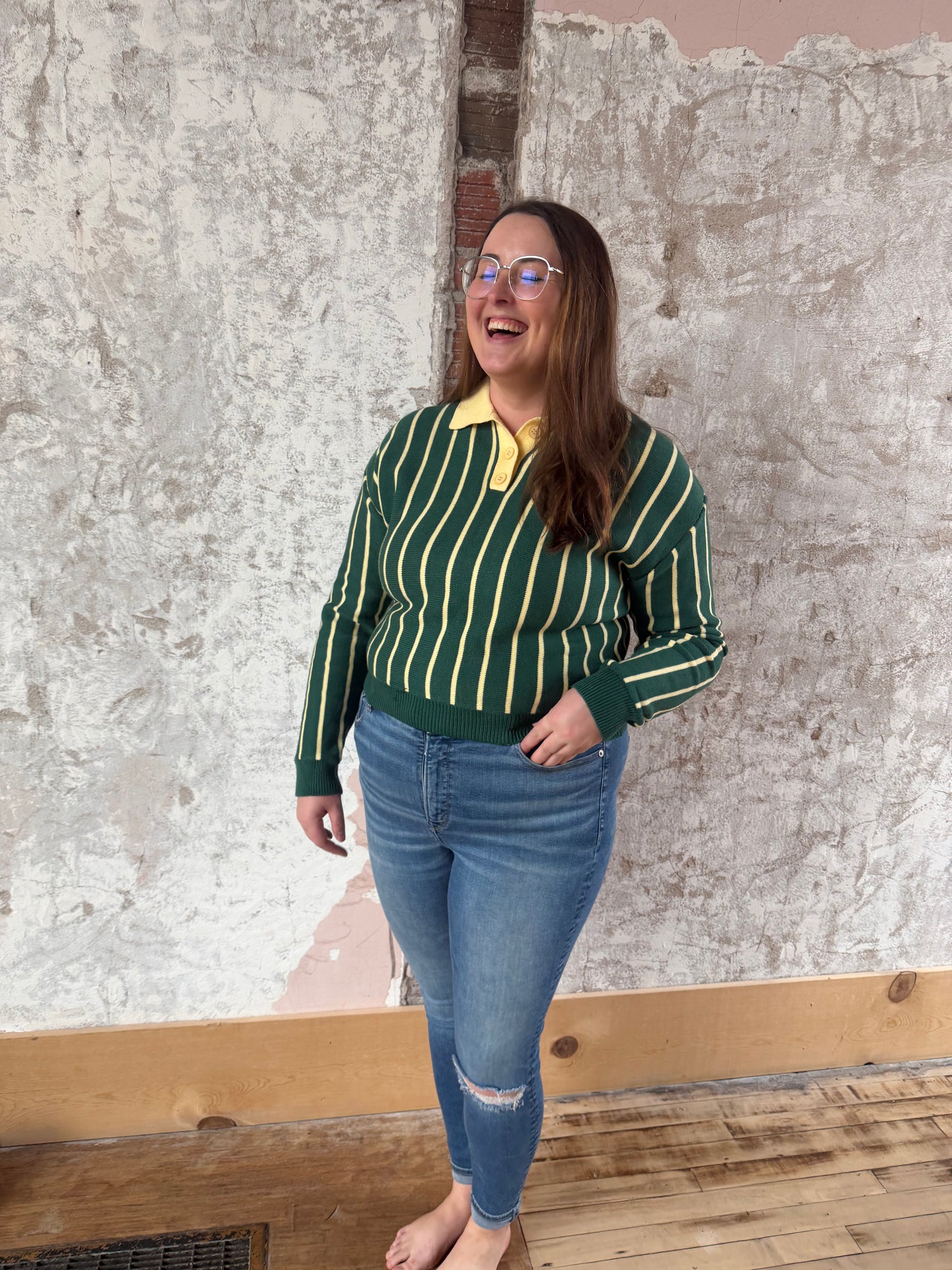 Collared Striped Polo Sweater