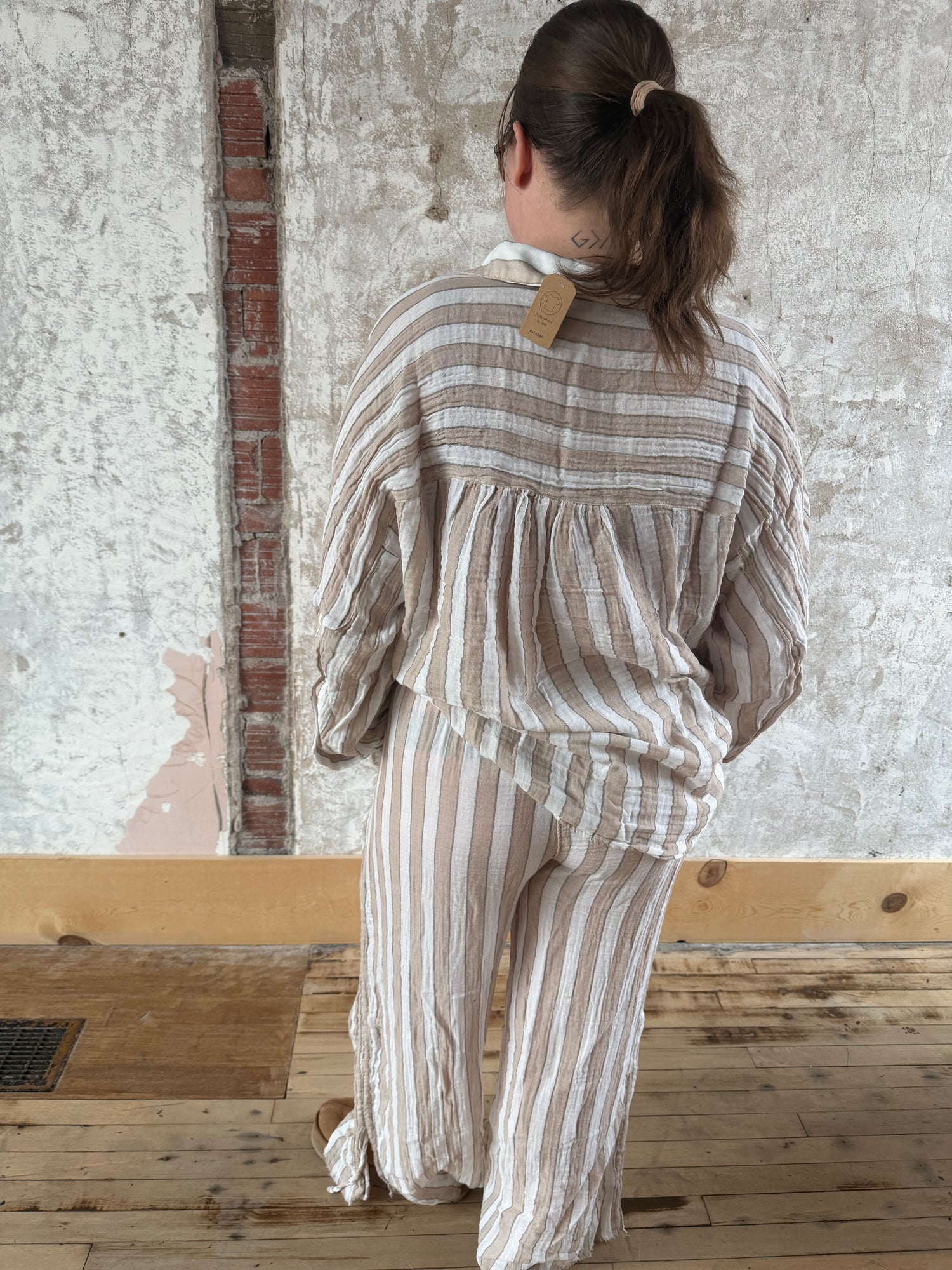 Gauze Striped Button Down Set