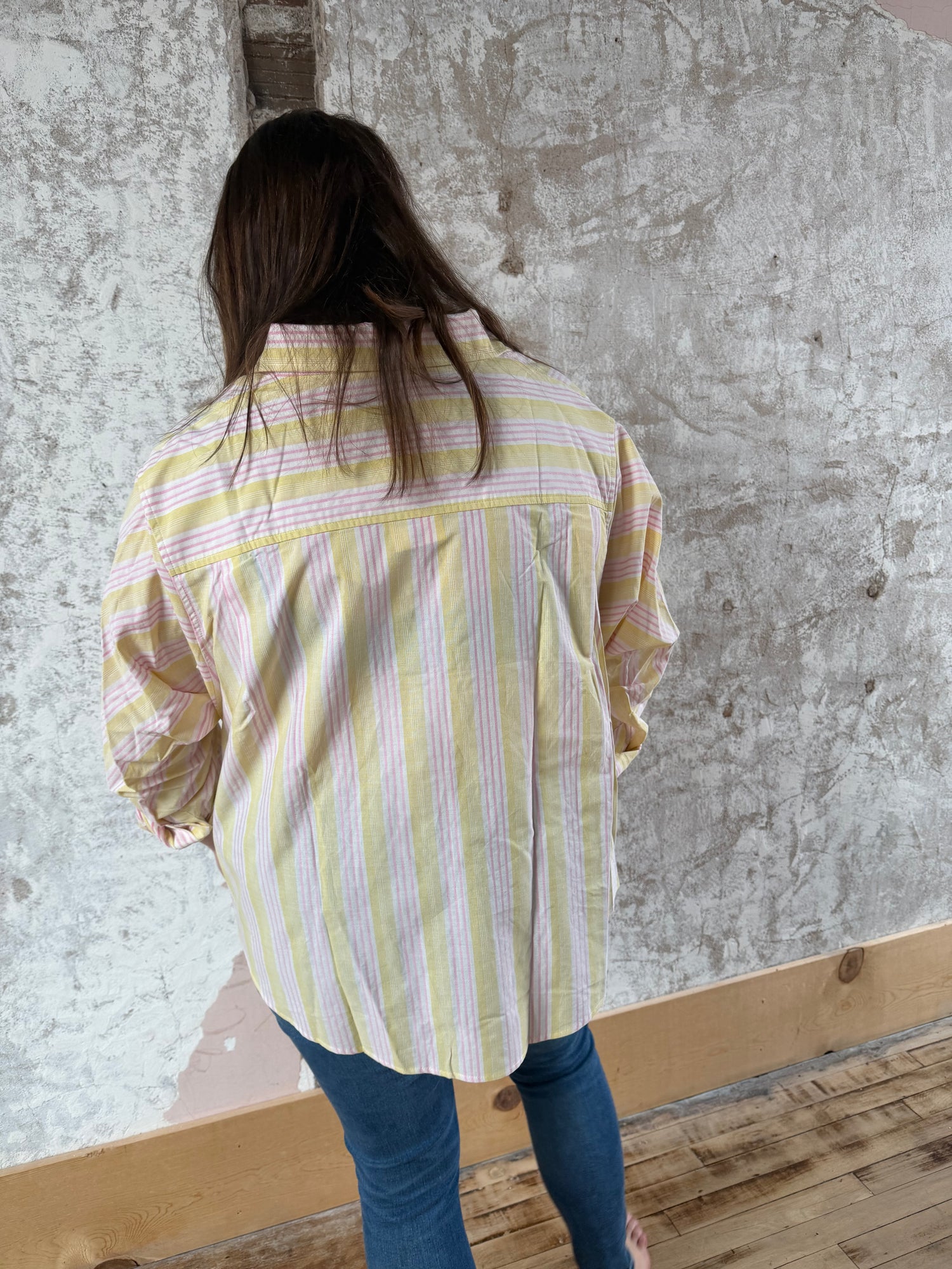 Pink + Yellow Striped Button Down Top
