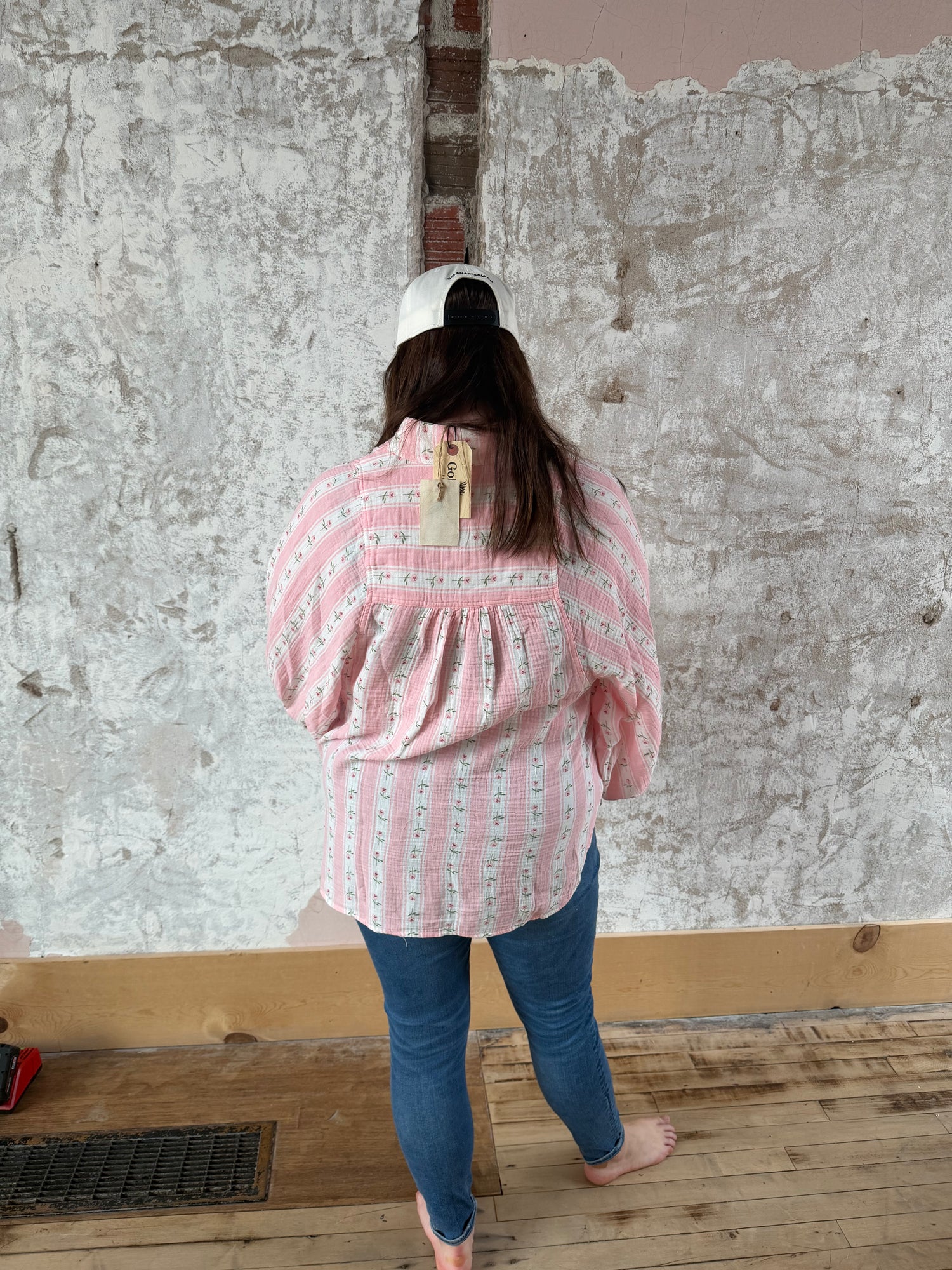 White + Pink Long Sleeve Button Down