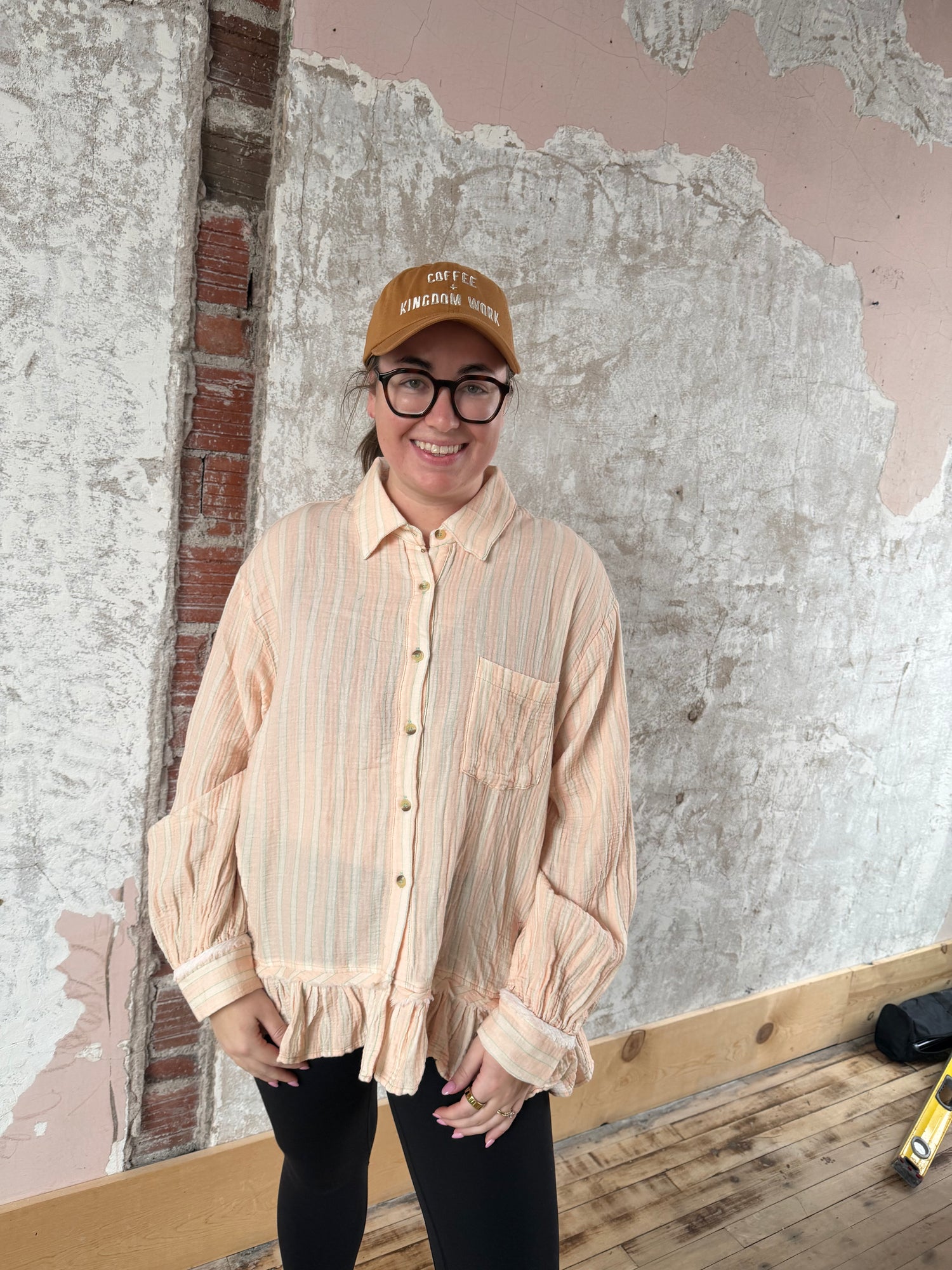 Peach Ruffle Button Down