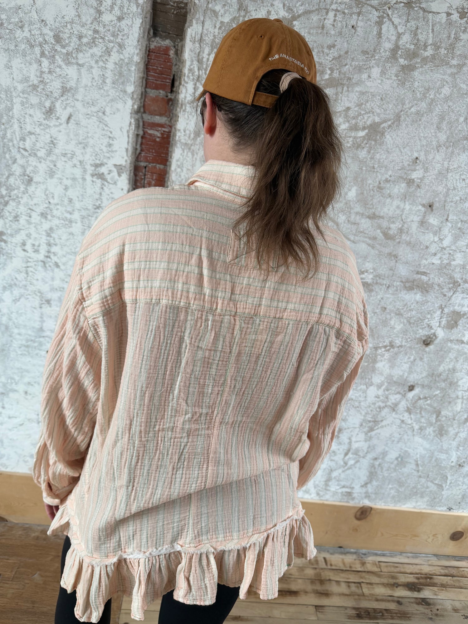 Peach Ruffle Button Down