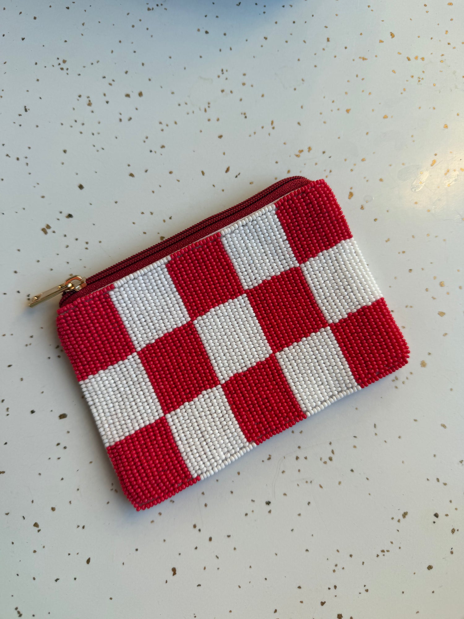 Red Checkered Coin Pouch