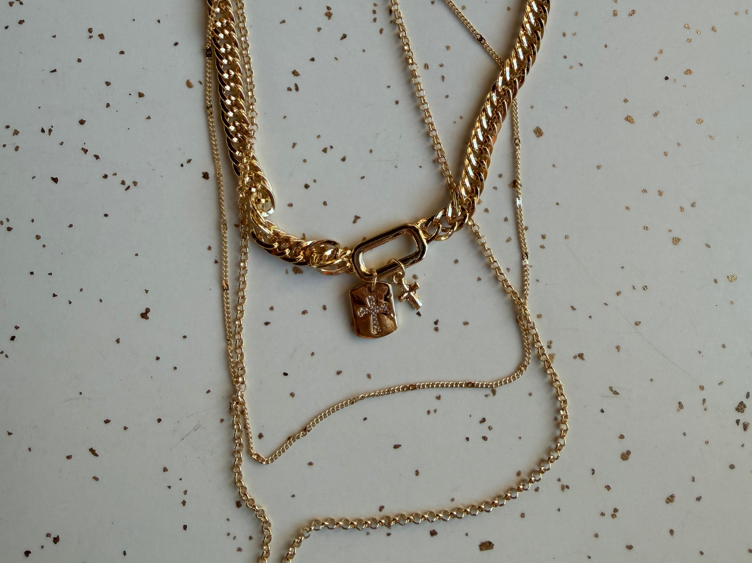 Gold Multi-Strand Cross Necklace