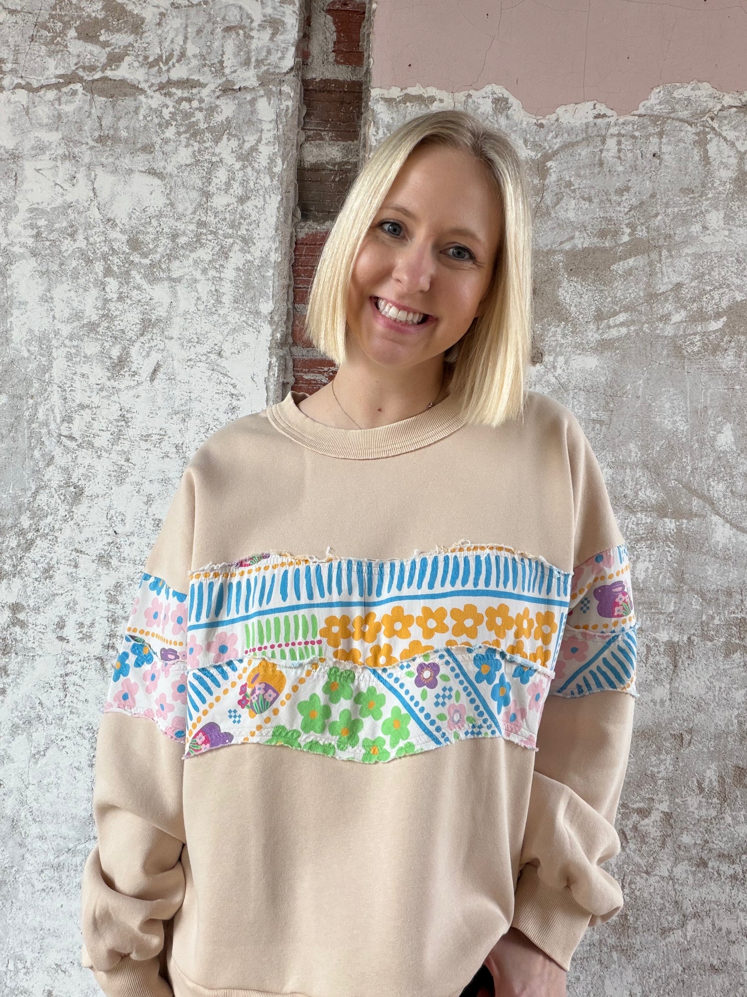 Print Mix Washed Knit Pullover!